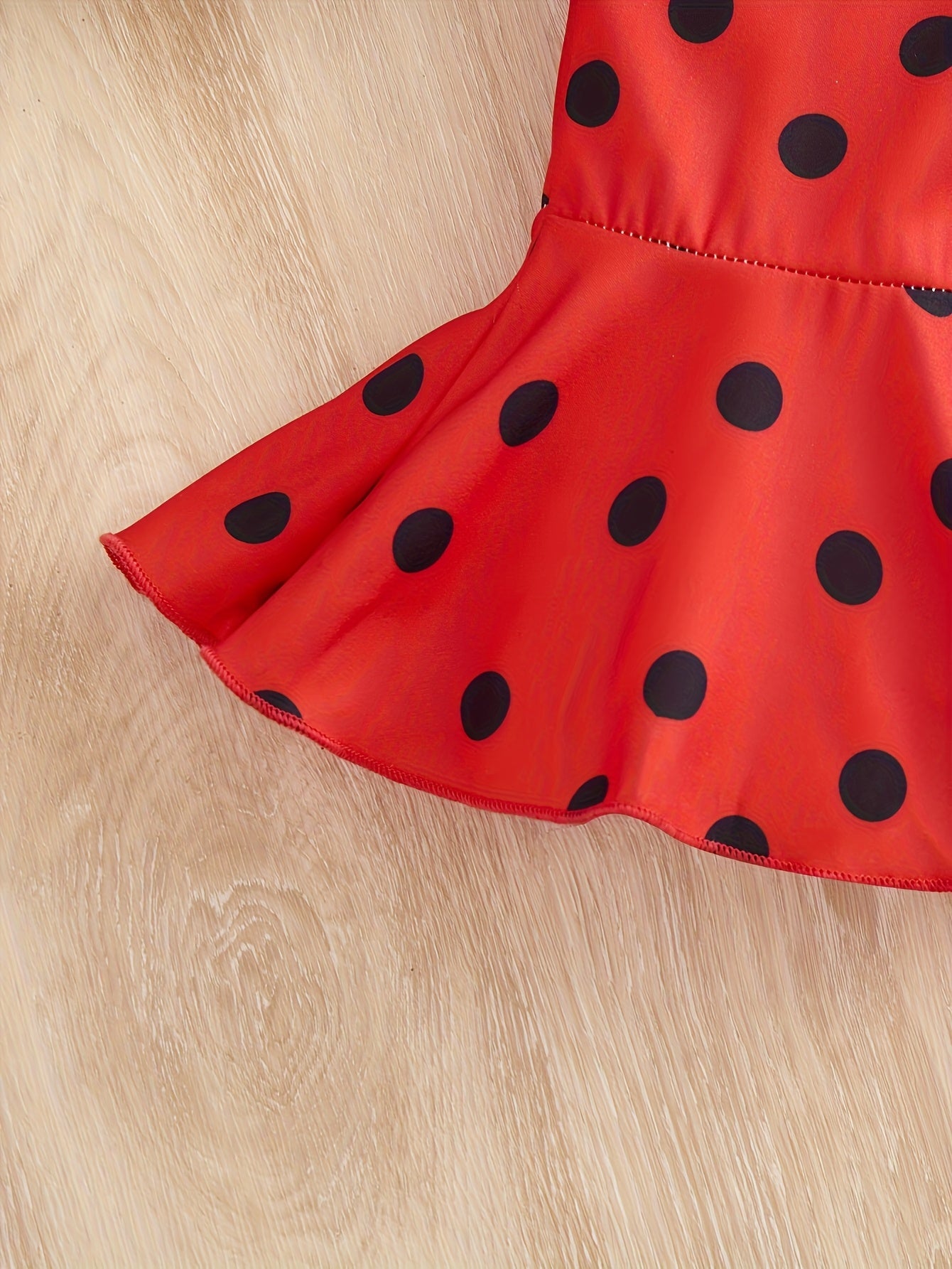 2pcs Baby's Cartoon Ladybug Print Ruffled Long Sleeve T-shirt + Hat + Polka Dots Pattern Bell-bottom Pants, Toddler & Infant Girl's Clothing Set for Spring Fall, Outdoor Cloth, Perfect for Outdoor