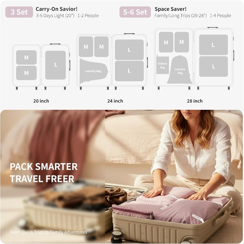 Cipway Compression Packing Cubes for Travel Ultralight Expandable Packing Organizers with Laundry and Toiletry Bag for Carry on Luggage Mauve Pink 6 Set