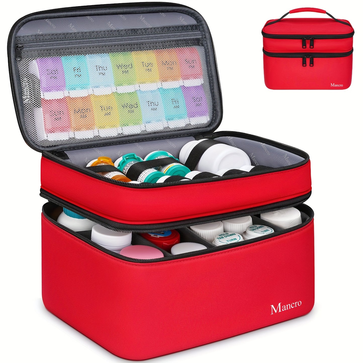 Dual-Layer Lockable Medicine Organizer Bag with Adjustable Partitions - Food-Safe Nylon Pill Case for Prescription Bottles, Vitamins & Medical Supplies - Travel, Home & Car Storage (Empty Bag Only), Pill Box for Purse