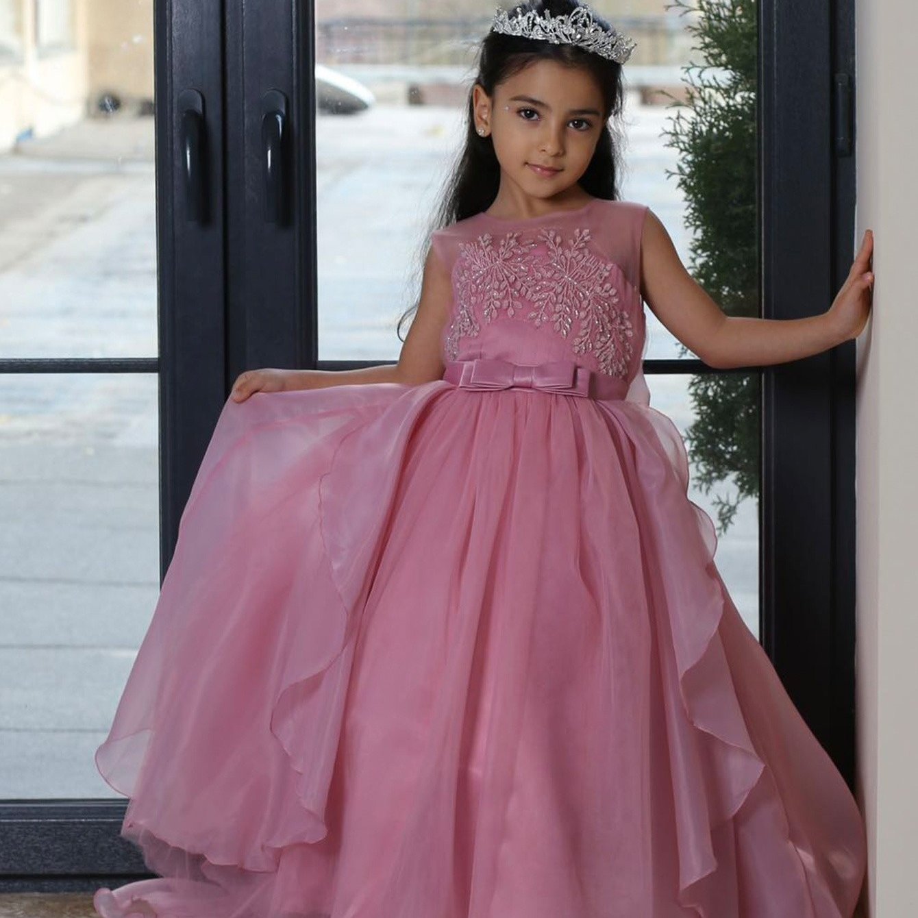 Tulle Flower Girl Dress With Embroidery And Bow Detail For Weddings