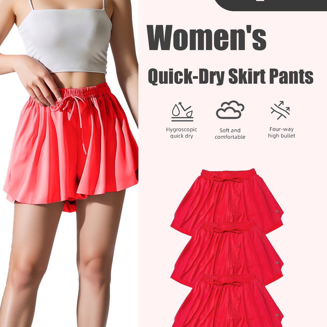 Women's Quick-Dry 3pcs Sports Skirt & Shorts Set with Built-In Safety Shorts - Solid Color Pleated Skater Skirt, Gymnastics Running Jumping Outfit, Spring Summer Fall Athletic Wear, Machine Washable (No Transparency)