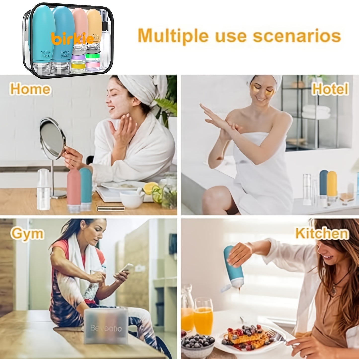 17pcs Travel Bottles Set for Toiletries, Squeezable Silicone Bottles, Travel Essentials for Shampoo Conditioner Lotion Face Cream, Toiletries Container for Shampoo Toner Cosmetic Containers, Can Be Used to Hold Skin Care Prod