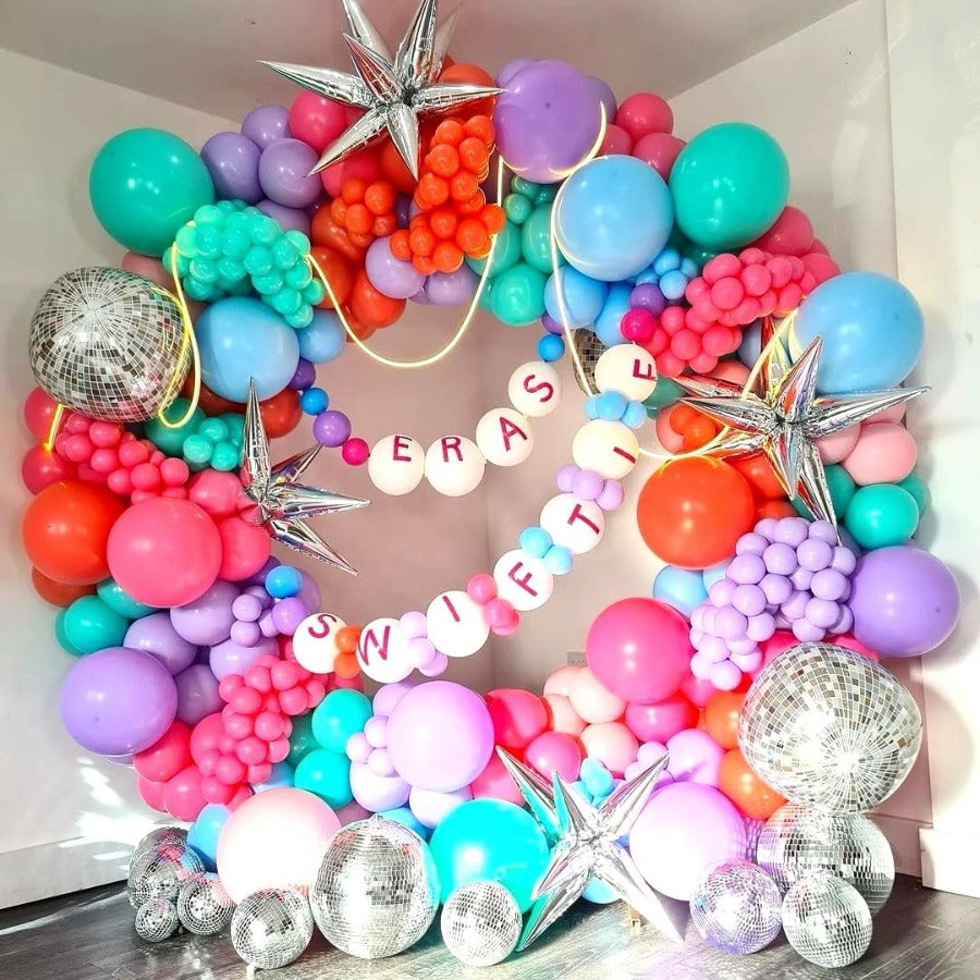 117pcs Balloon Arch Kit With 22 Inch Metallic Green And Hot Pink Purple Balloons Myra Star Foil Balloons 80s Party Decor