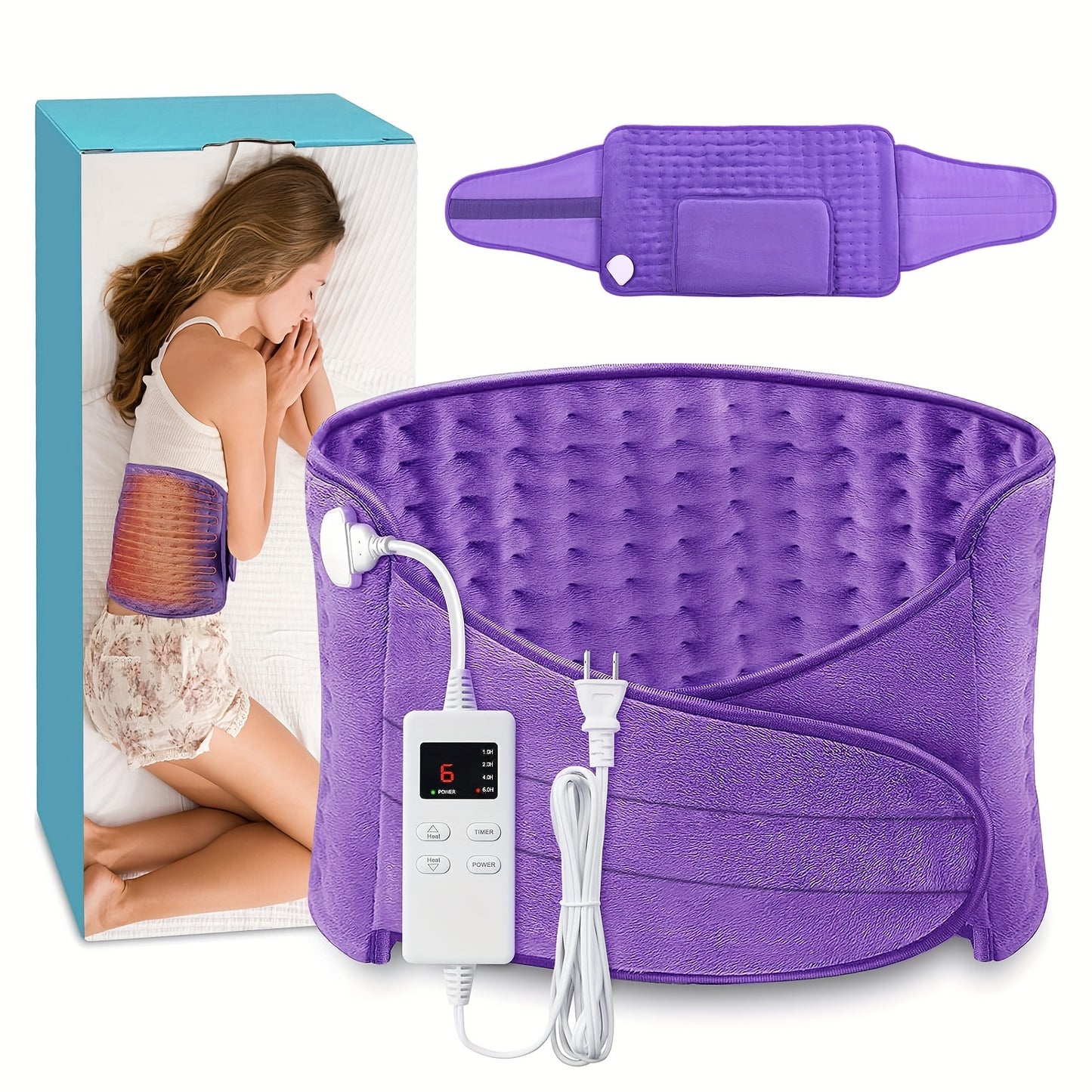 Electric Heating Belt With Six Settings And Four Timers Adjustable Waist 24 To 45 Inches Fast Heating And Washable Belt