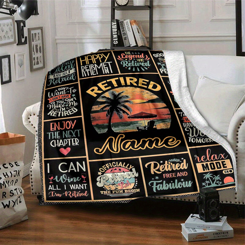 1pc Customizable Retirement Celebration Blanket - Soft & Warm Polyester Throw with Inspirational Quotes, Perfect for Home Decor, Office Sofa, Bed, or Camping - Digital Print, All-Season Comfort, Camping Accessory | French Sty
