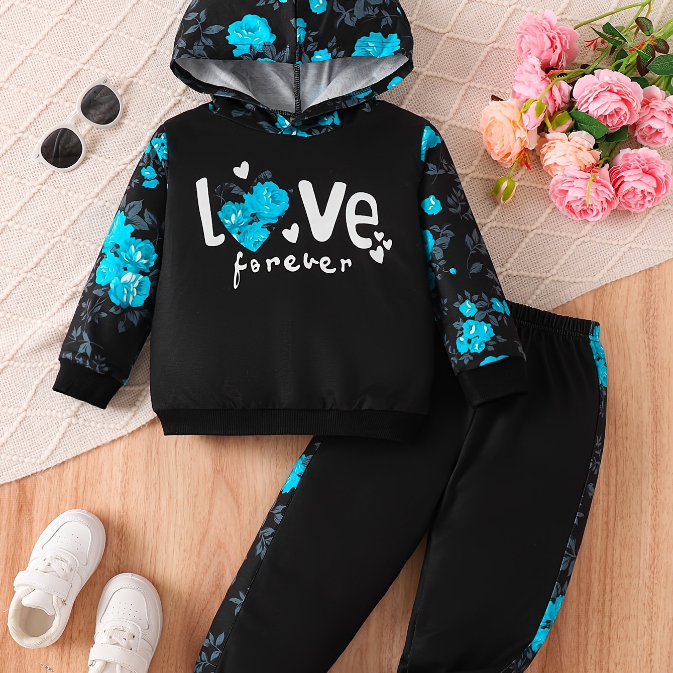 Kids' Autumn Sweatshirt Set, Newborn Long-Sleeve Two-Piece Outfit for Girls with Printed Hoodie + Casual Pants