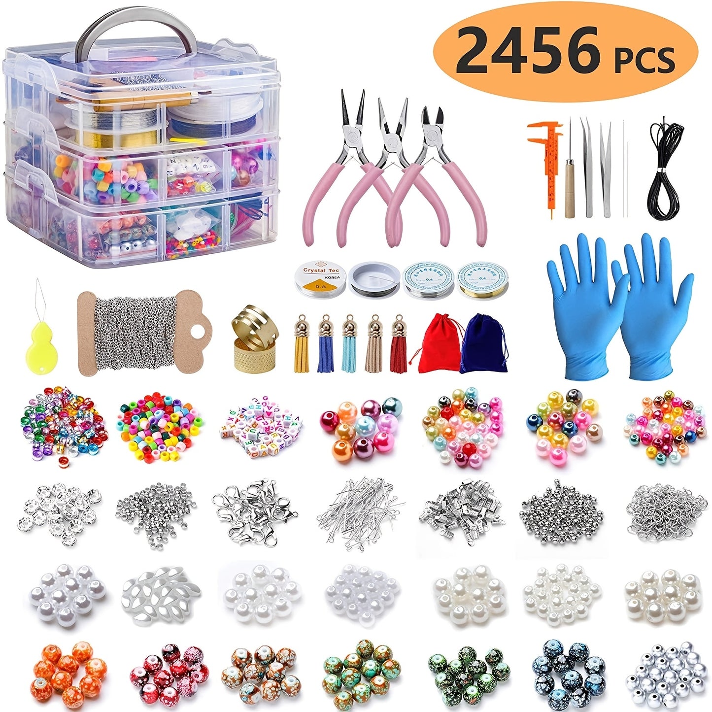 2456 Piece Jewelry Making Kit Beaded Metal Accessories Fringe Tools Included Gift Box For Christmas And Halloween