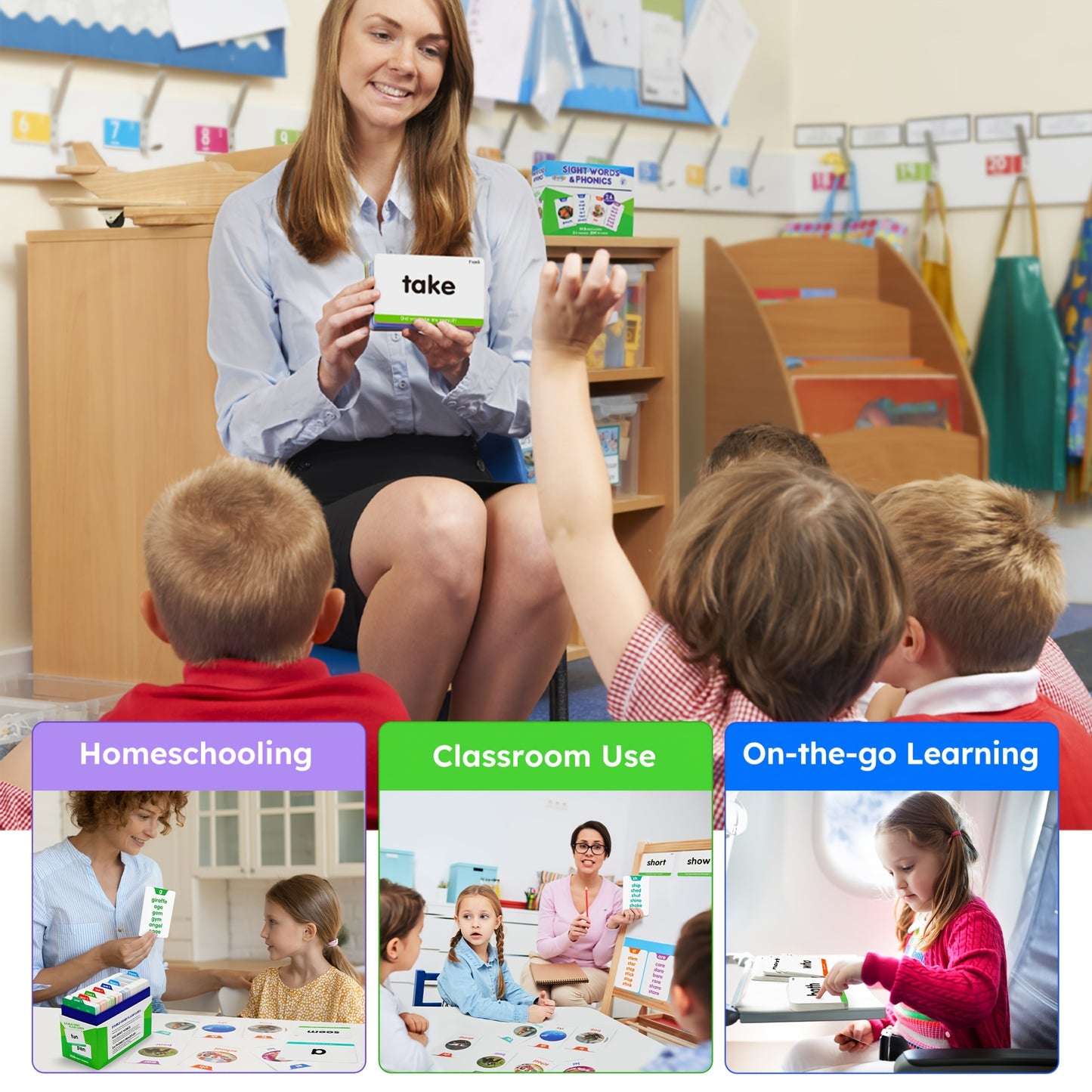 BenBen 500 Sight Words & 150 Phonics Flash Cards/1000+ Words, Learn to Read CVC, Blends, Long Vowel Words Sounds, Dolch & Fry High Frequency Sight Words for Pre - Primer Kindergarten 1st 2nd 3rd Grade Kids Ages 3-9, 24 Phonic