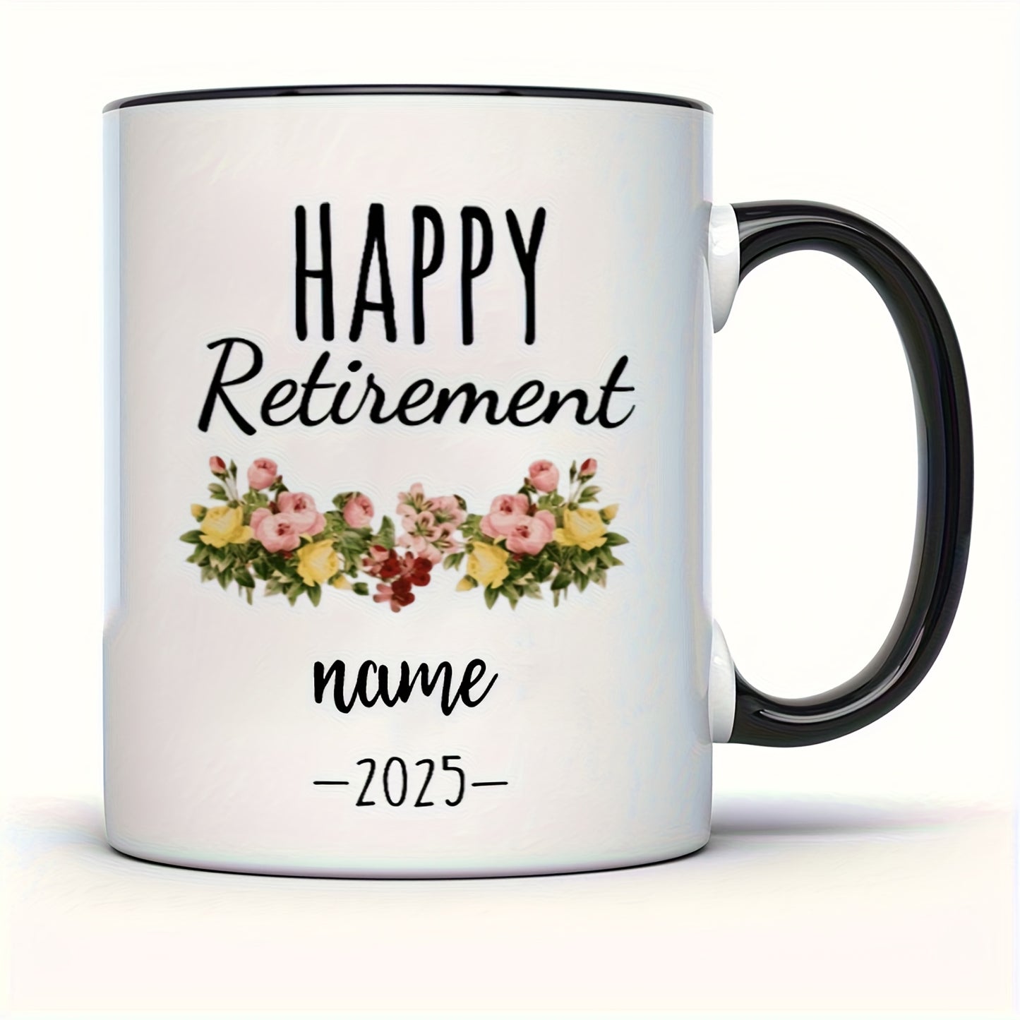 Personalized Retirement Mug - Custom Name & Year, Elegant Floral Design, Dishwasher-Safe Ceramic Cup - Perfect for Retirees, Christmas, Halloween, Thanksgiving Gifts - Ideal for Home, Office, or Coffee Bar - Exclusive Coffee