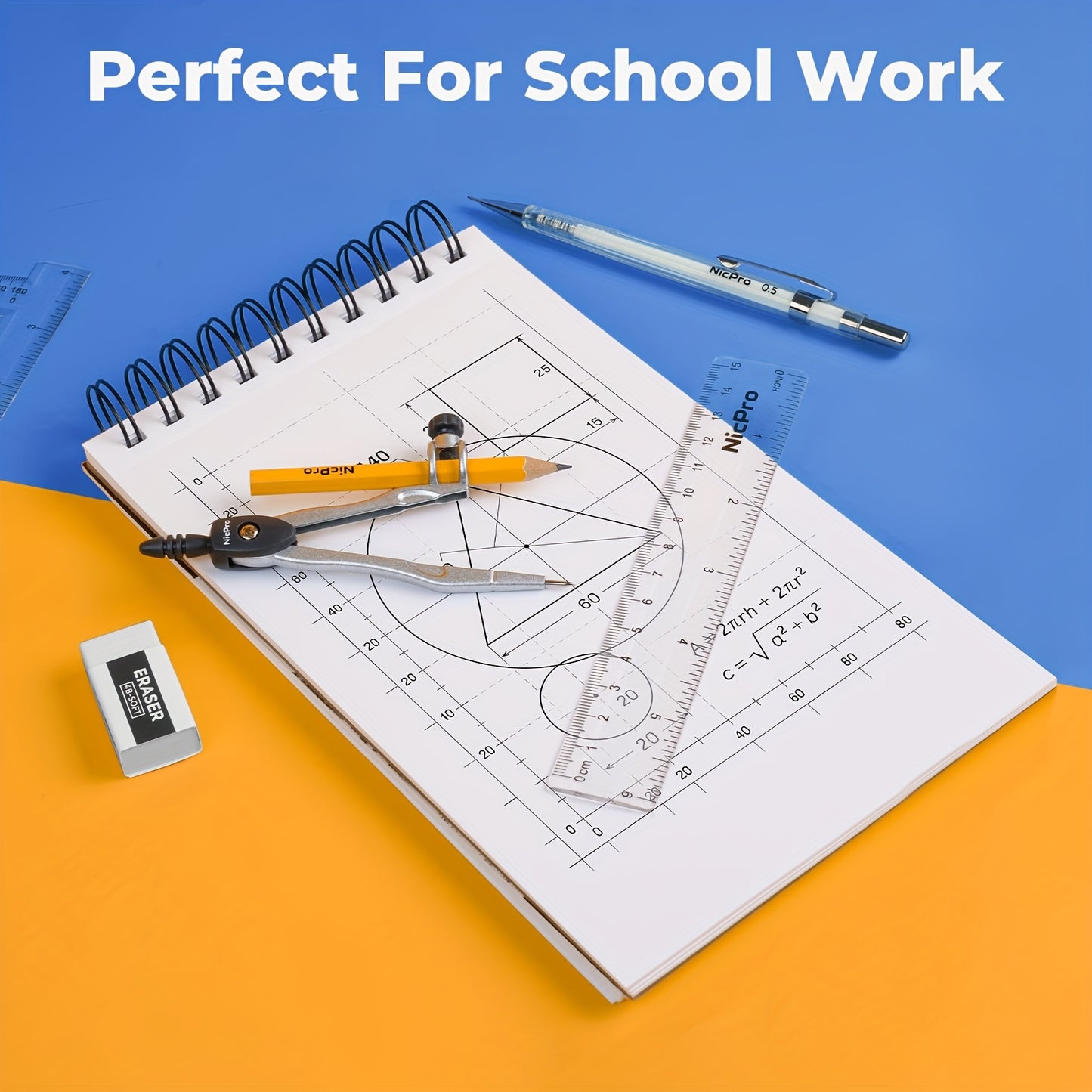 21 Piece Geometry Set With Rotating Protractor And Compasses For Students Architects Engineers Artists Durable Precision