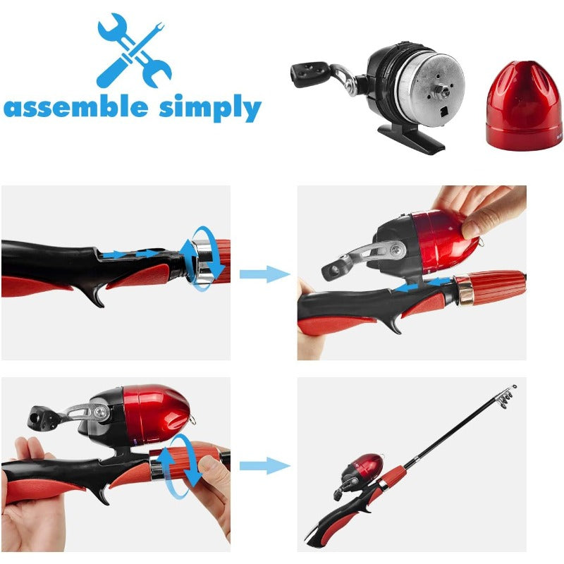 Youth Beginner Fishing Rod And Reel Combo Kit With Telescopic Portable Pole Pre Spooled Line And Tackle Box