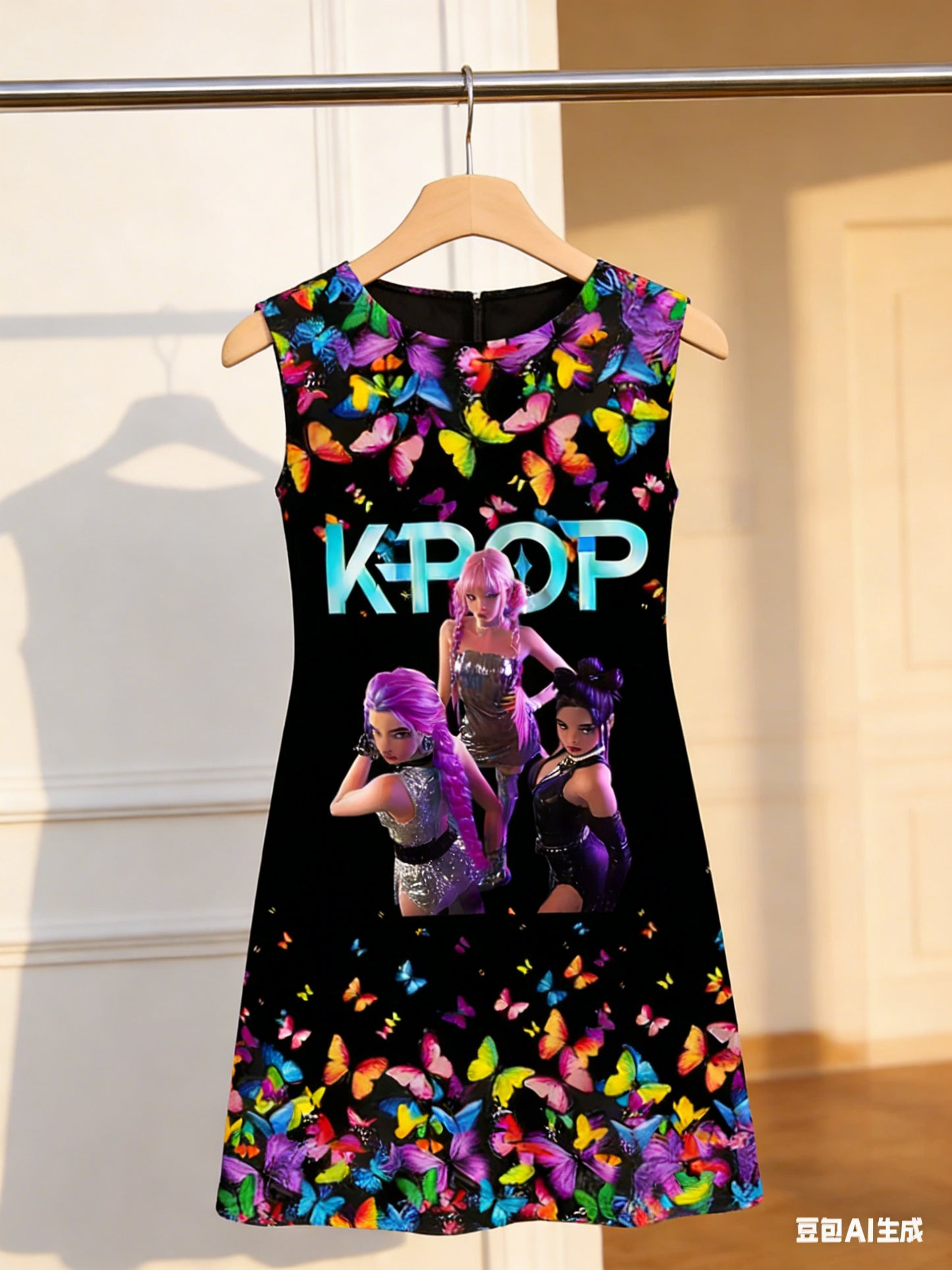 1pc, 3-12 Years Girls' Spring/Summer Sleeveless Dress with 3D KPOP Girl Group Patterns | Suitable for Outdoor Leisure, Beach, Birthdays, and School Wear, Machine Washable, Casual Style