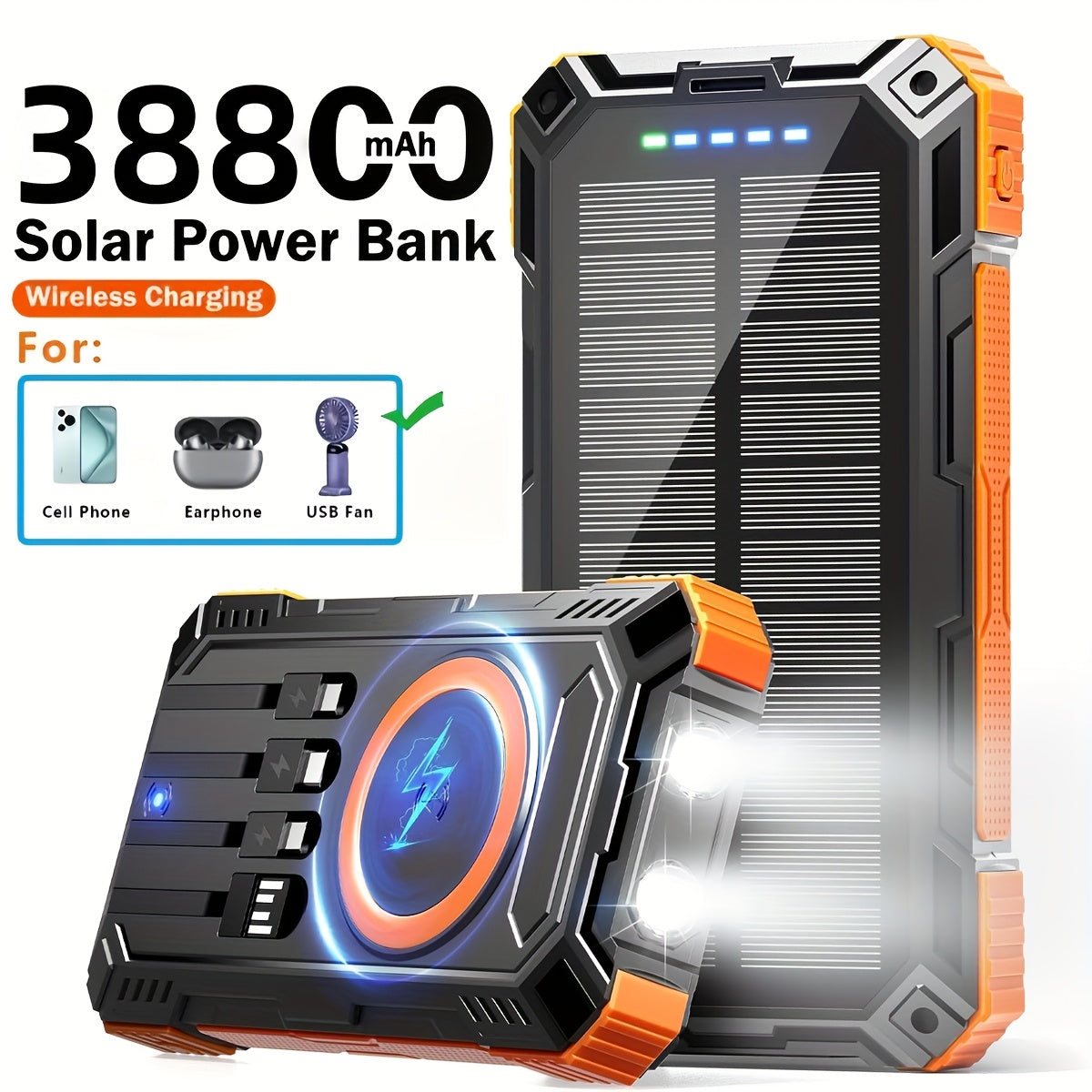 38800mAh USB Portable Solar Charger With LED Flashlight Compass Hiking Buckle Ideal Travel Camping Power Bank