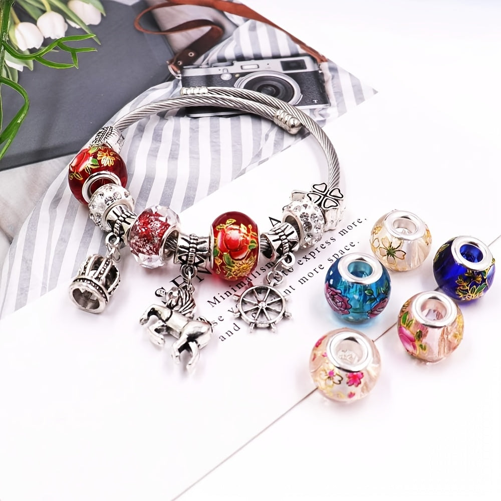50Pcs Bohemian Glass Beads DIY Jewelry Making Large Hole Floral Tribal Patterns In Vibrant Colors Bracelets Necklaces