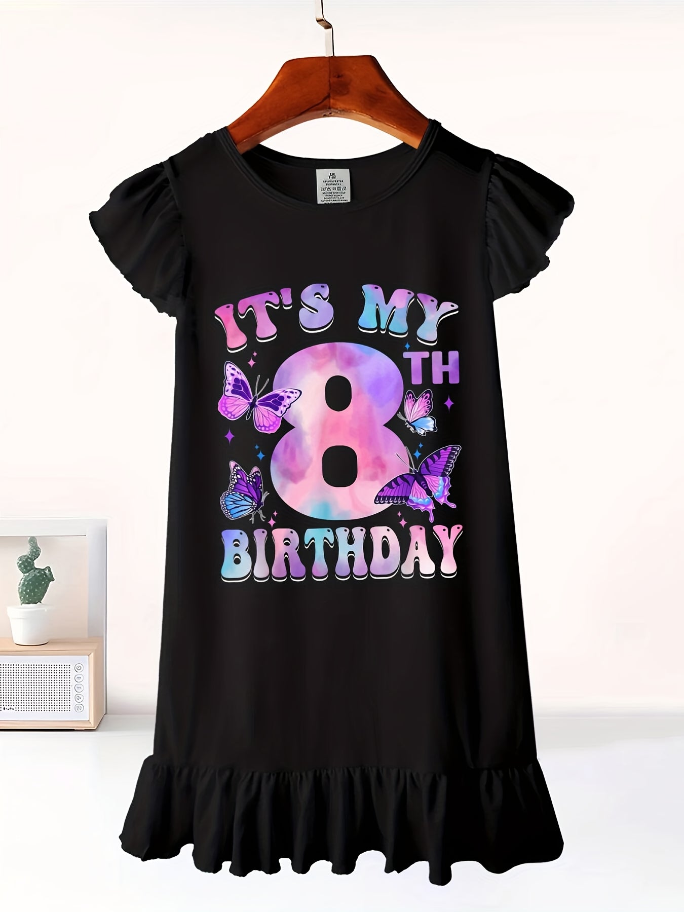 It's My 8th Birthday Butterfly Theme 8 Year Old Party Girl Dress with Flutter Sleeves - Sleeveless Dress for Girl Kid