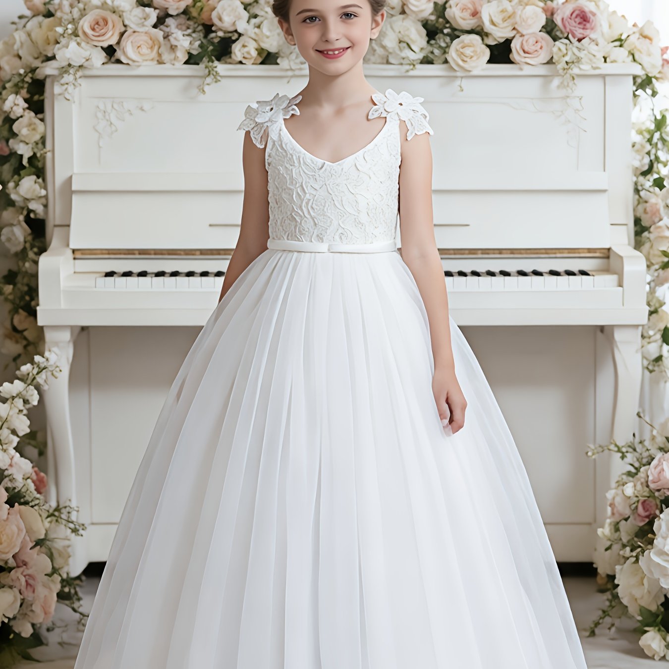 Girls Wedding Dress Strapless Mesh Princess Dress For Weddings Proms