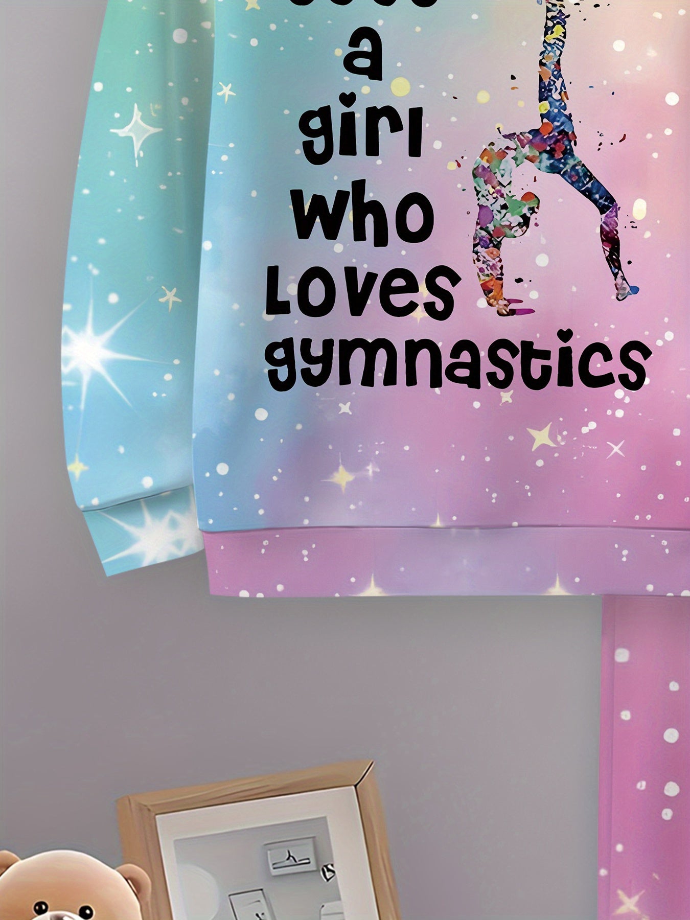 Girls' 2pcs Gymnastics-Themed Hoodie & Pants Set with 3D Gymnast Print & "Just a Girl Who Loves Gymnastics" Slogan - 100% Winter Warmth, Casual Sportswear for Outdoor Play, School & Gymnastics Practice - Ideal Gift for Young