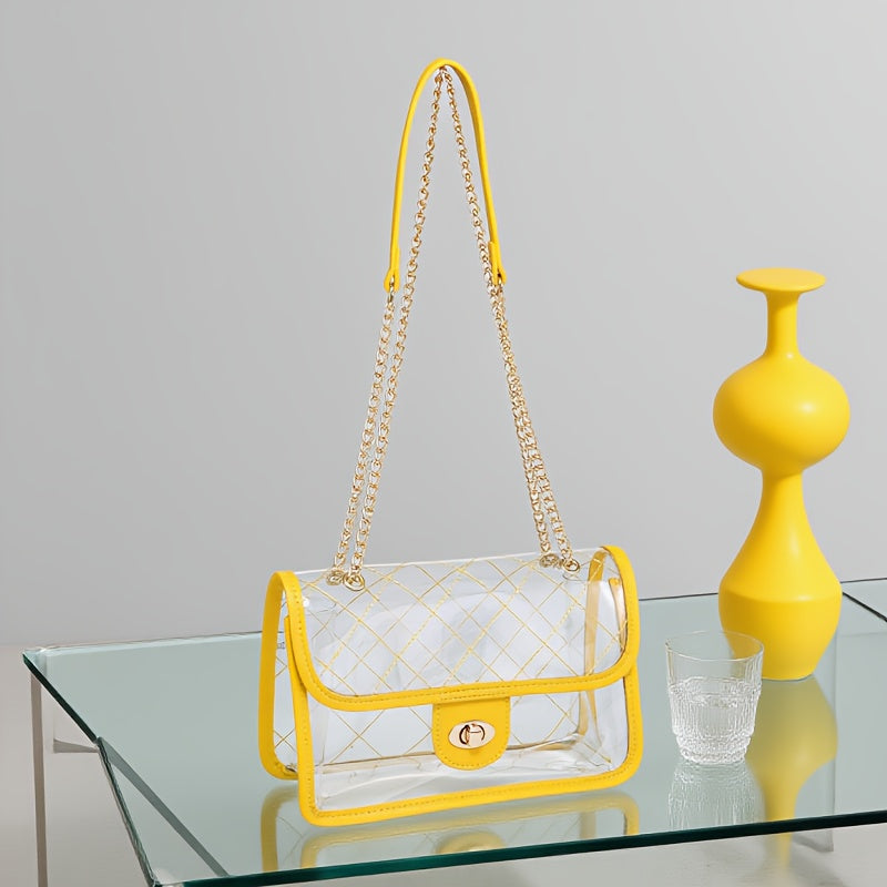 Ragsto Womens PVC Transparent Crossbody Bag With Chain Closure