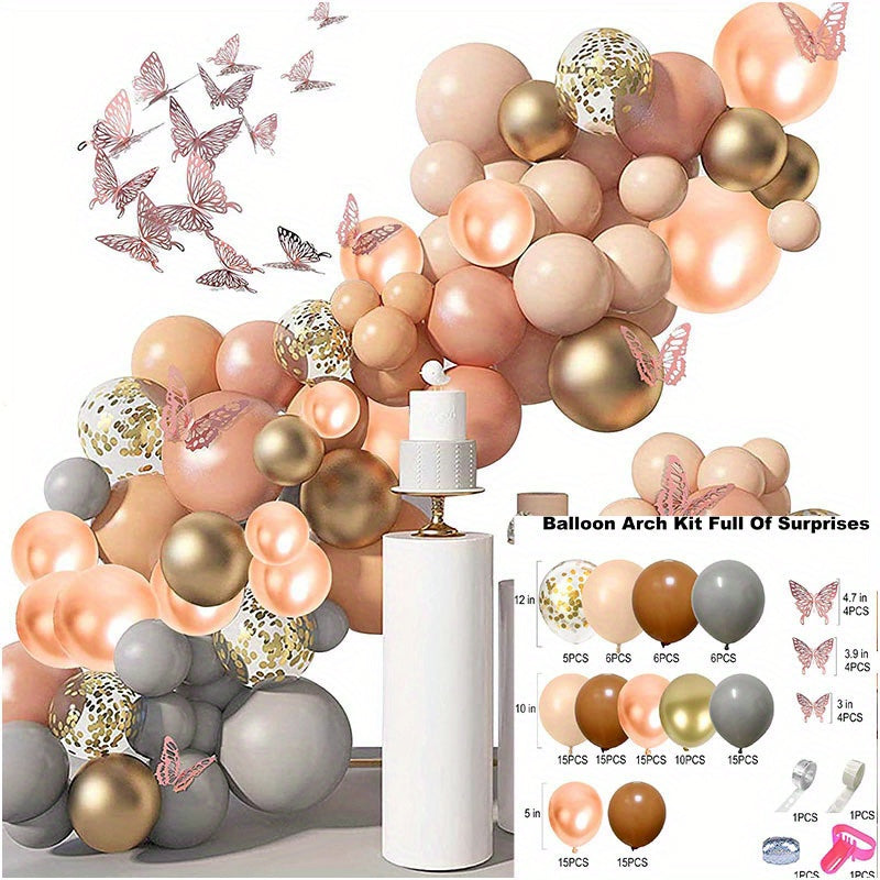 137 Piece Butterfly Series Purple Birthday Balloon Garland Set With Golden White Balloons And Happy Birthday Sign