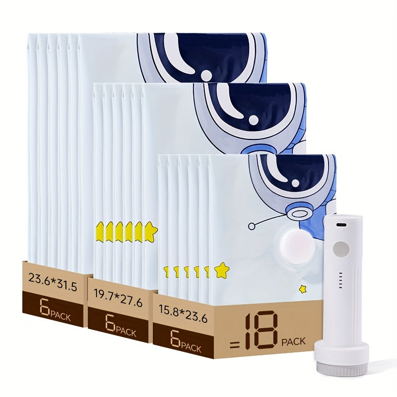 SXOSIS Upgradable Storage Bag Set - 9/15/16 Compressible Bags + 36.98 gal/min High-Power Rechargeable Wireless Air Pump, Space-Saving Travel Essential for Luggage, Clothing