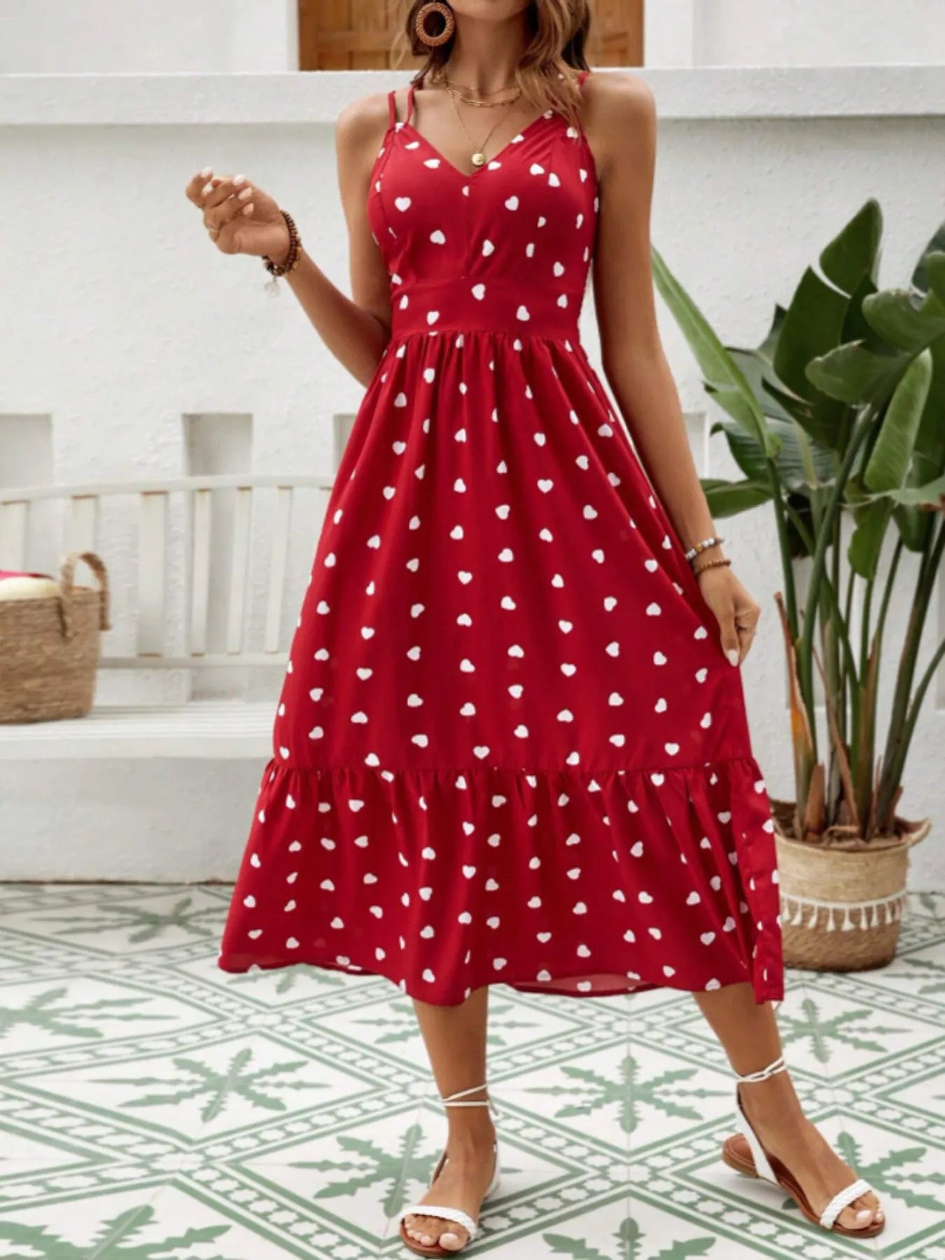 Women's Heart Print Dress Casual Valentine Style Summer Elegant