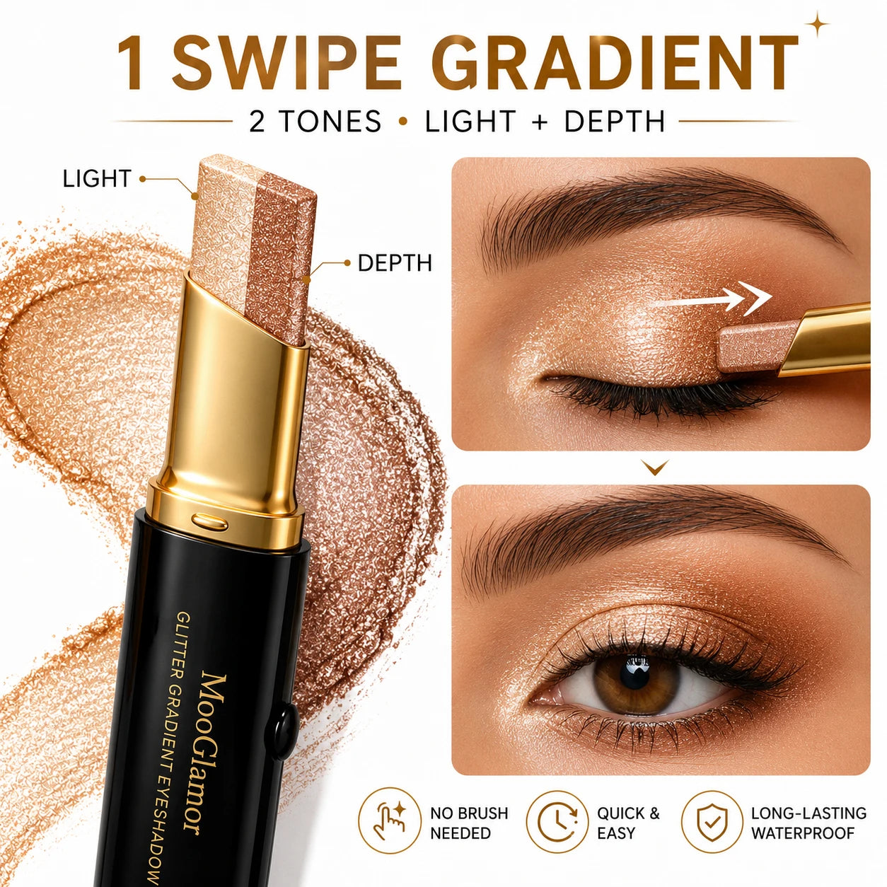 6Pcs Two Tone Gradient Eyeshadow Stick Set Matte Shimmer Waterproof Eye Shadow Crayon Highlight Contour Lazy Makeup Gift Box Kit