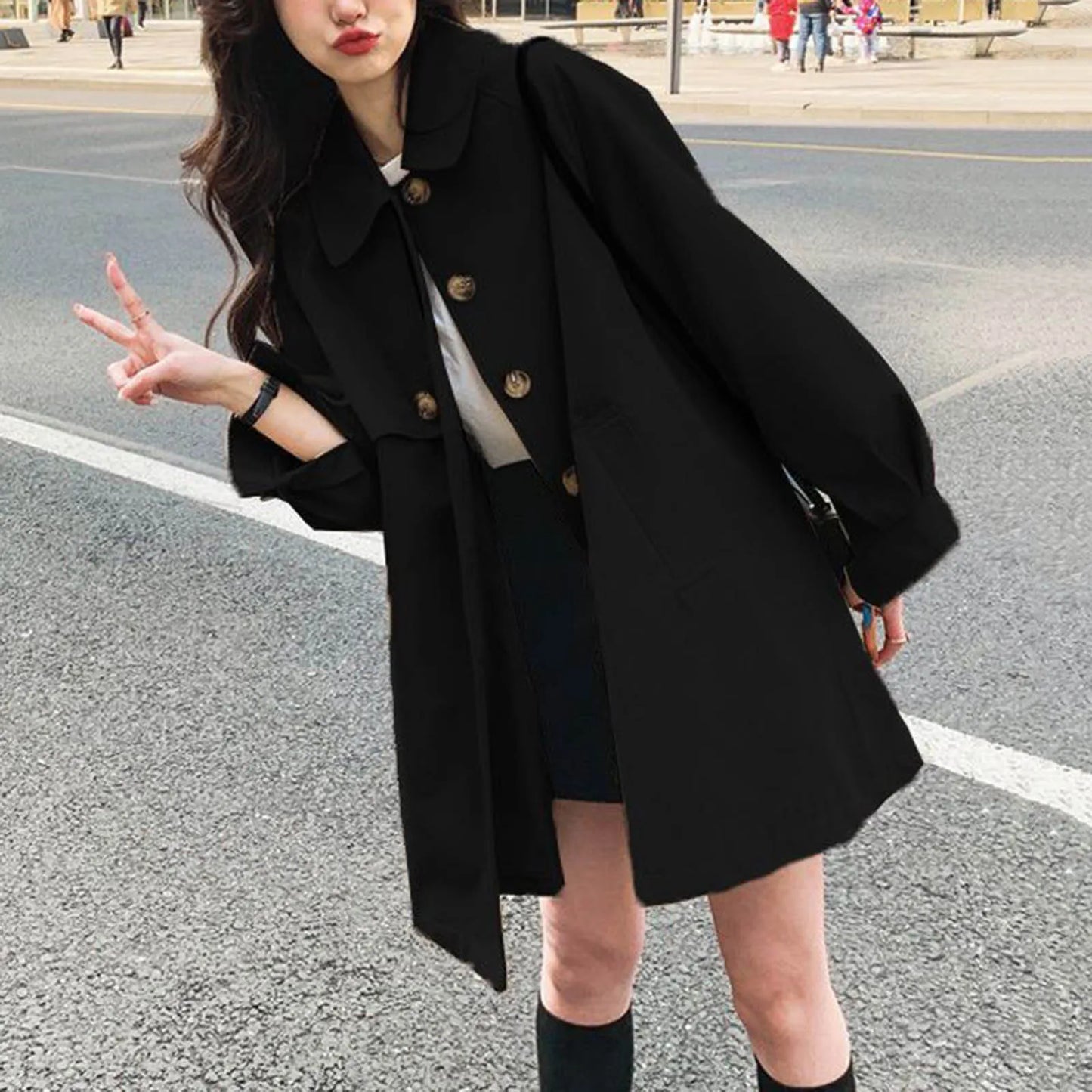 Women Trench Coat Polyester Gabardine Office Style Windbreaker Jacket