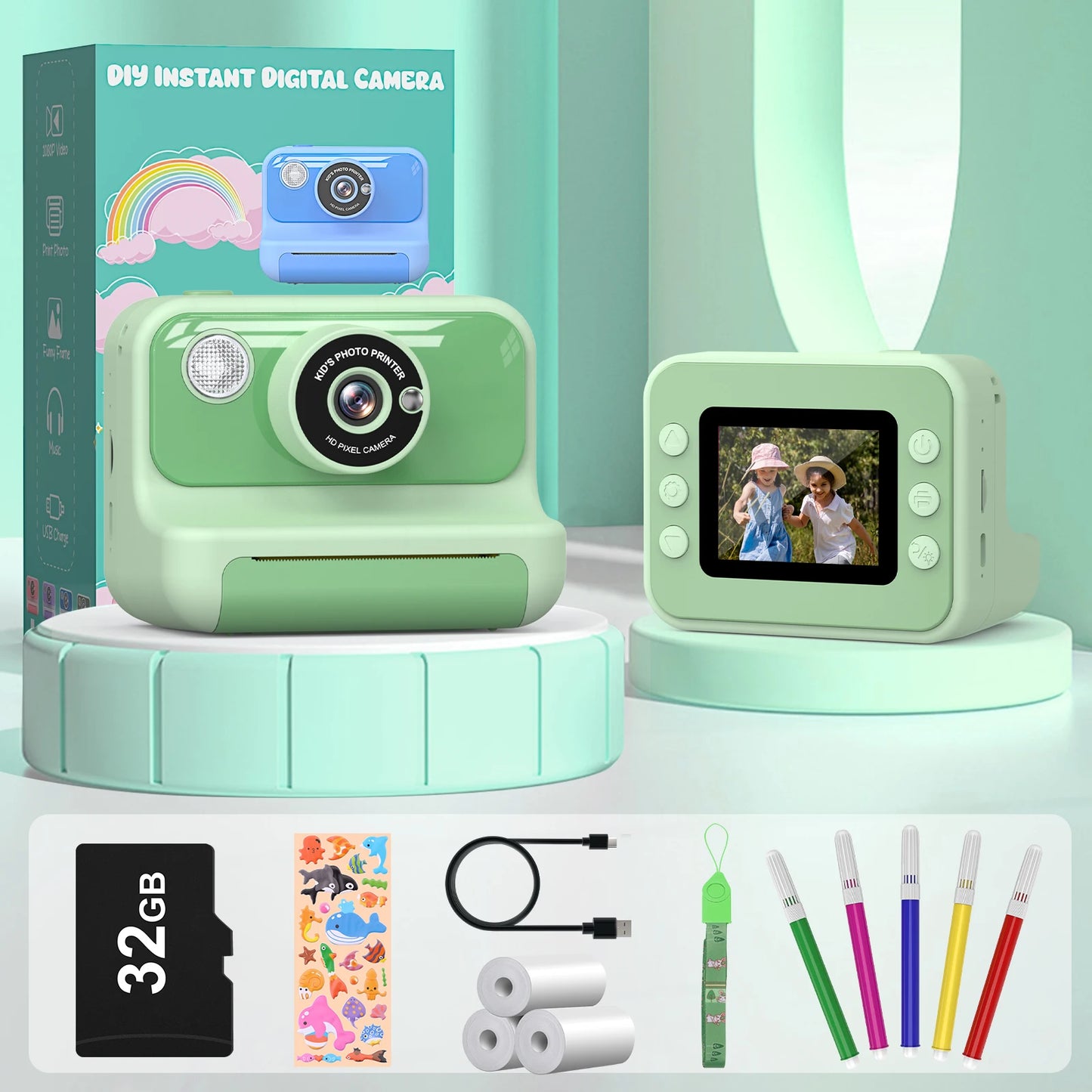 GofunlyCN Kids Instant Print Camera 1080P Mini Digital Toy