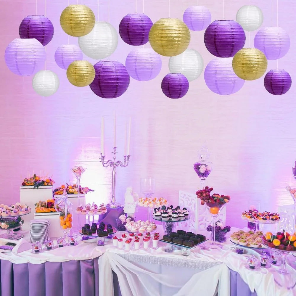 Paper Lanterns Party Decorations Hanging Lanterns For Graduation Bachelorette Purple Birthday Round Chinese Lanterns