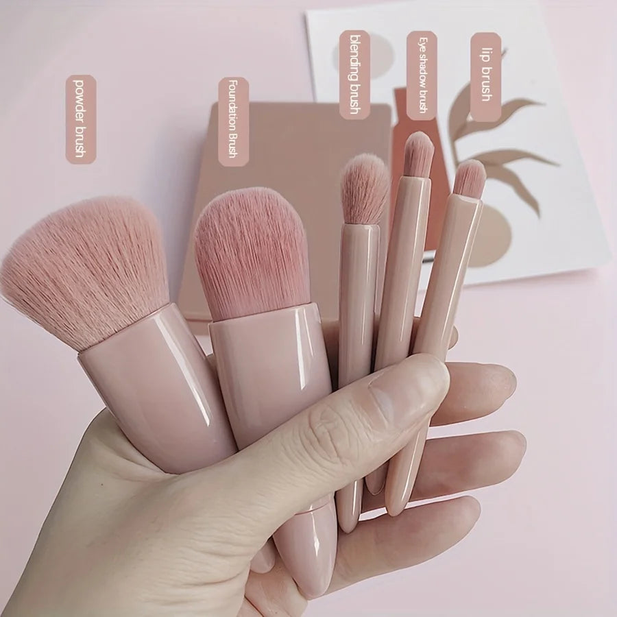 5Pcs Dusty Rose Pink Makeup Brush Set Soft Bristle Foundation Blush Eyeshadow Multi Function Tool Women Daily Valentine Gift Beauty Accessory