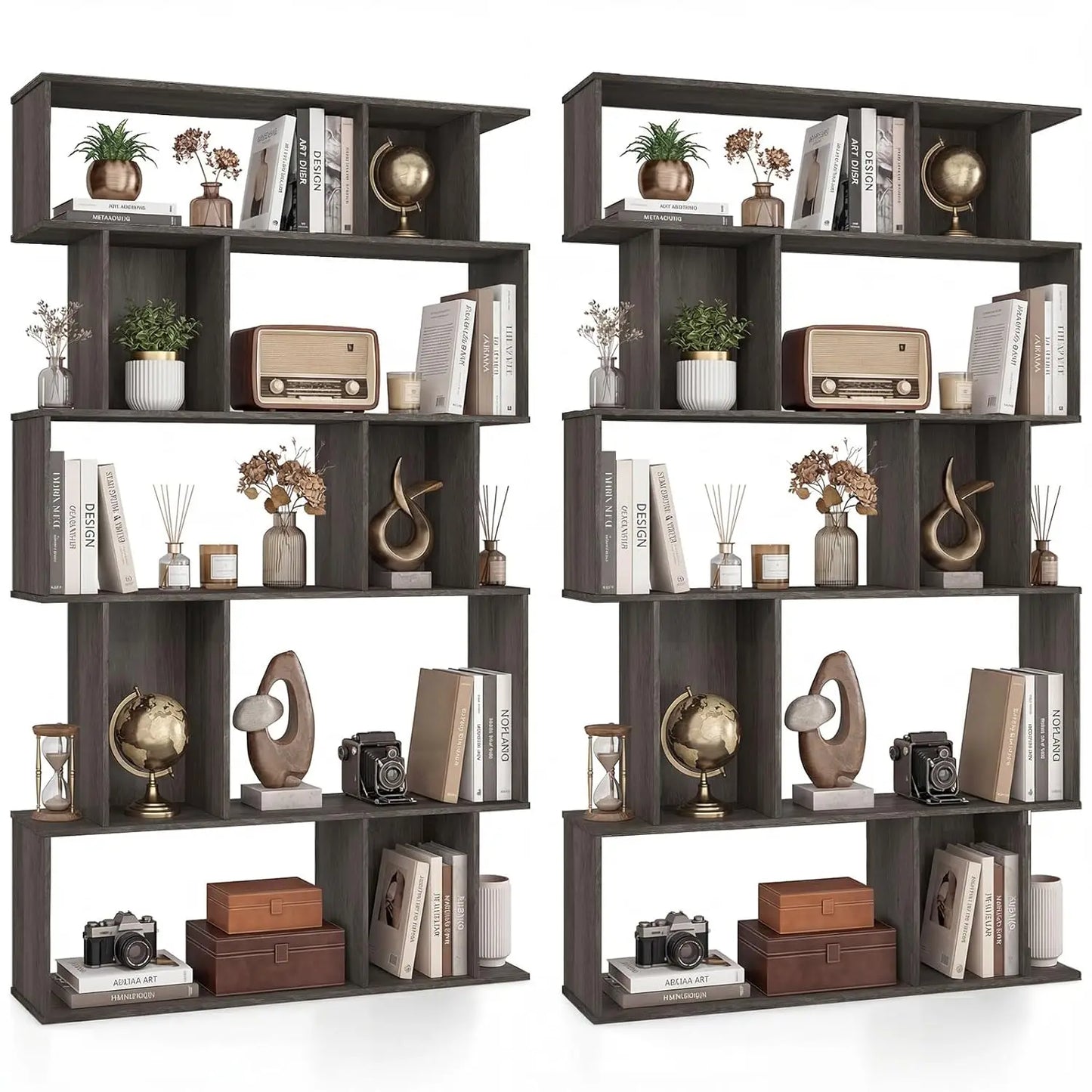 5-Tier 10-Cube Bookcase Set 2 Closed-Back Cubbies Anti-topple Kit Living Room Home Office Bedroom Shelf, Customized