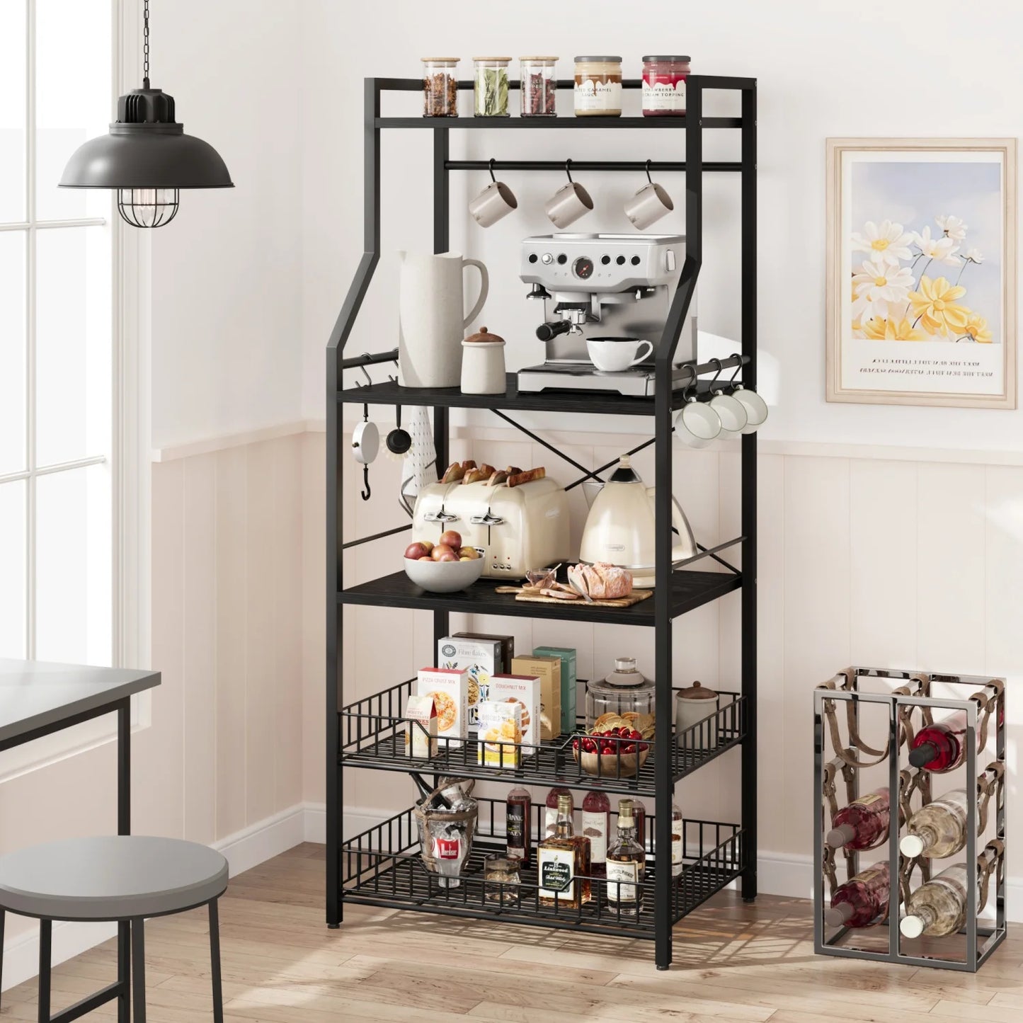 HiMISS Kitchen Bakers Rack With Microwave Oven Stand And Baskets