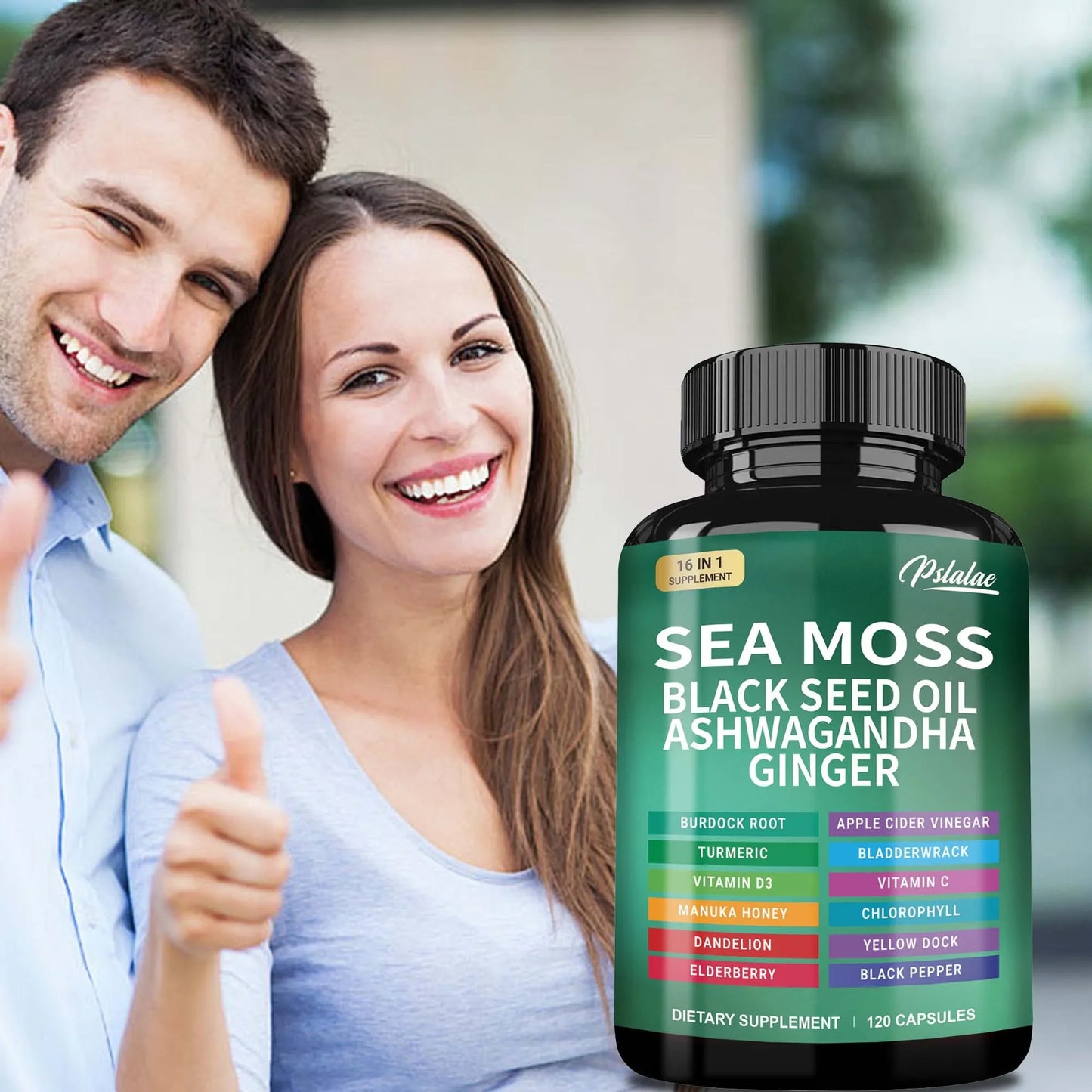Sea Moss | Black Seed Oil | Ashwagandha | Ginger - Boosts The Immune System, Promotes Digestion and Joint Health | 120 Capsules