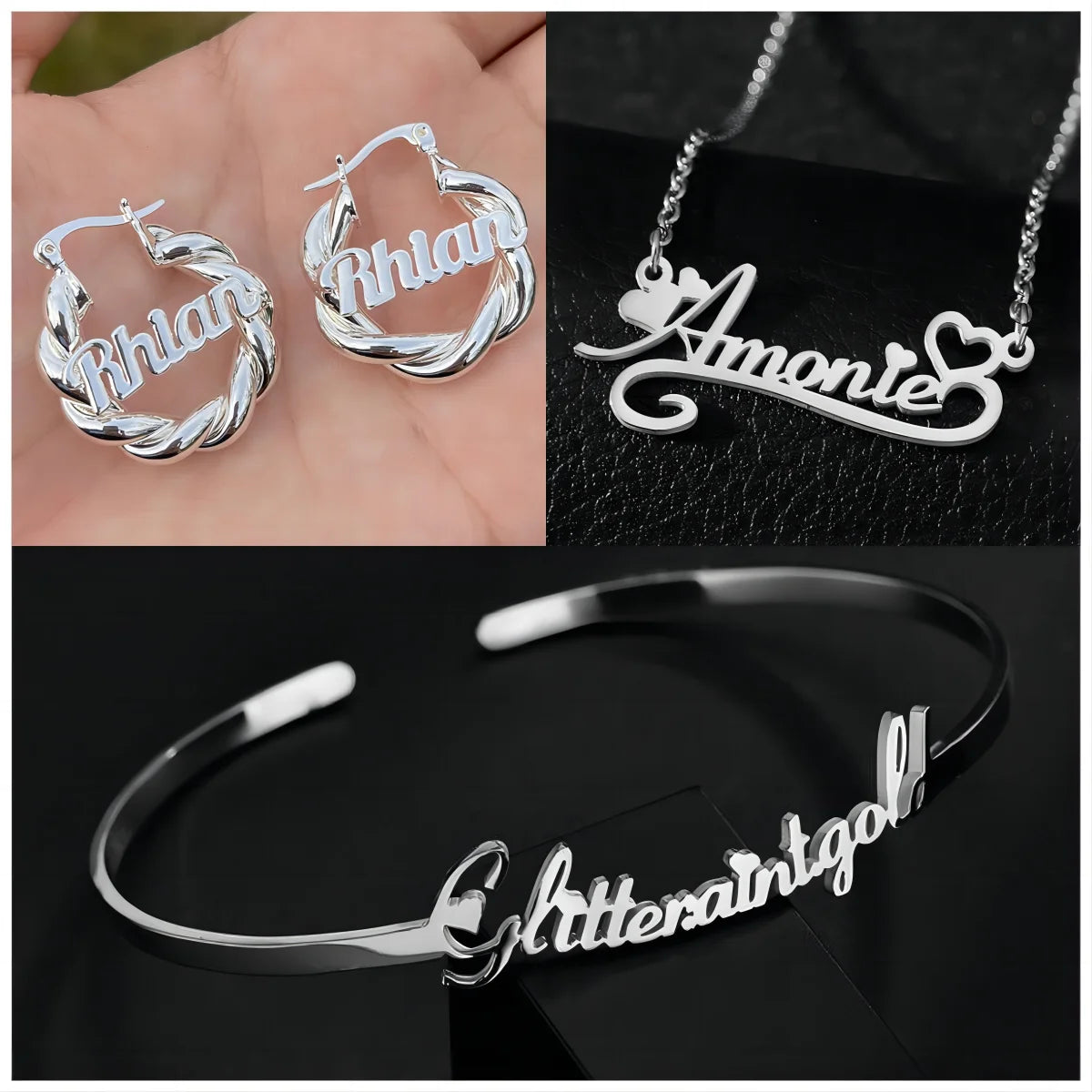 Hiyong Custom Name Jewelry Set Alphabet Necklace Bracelet