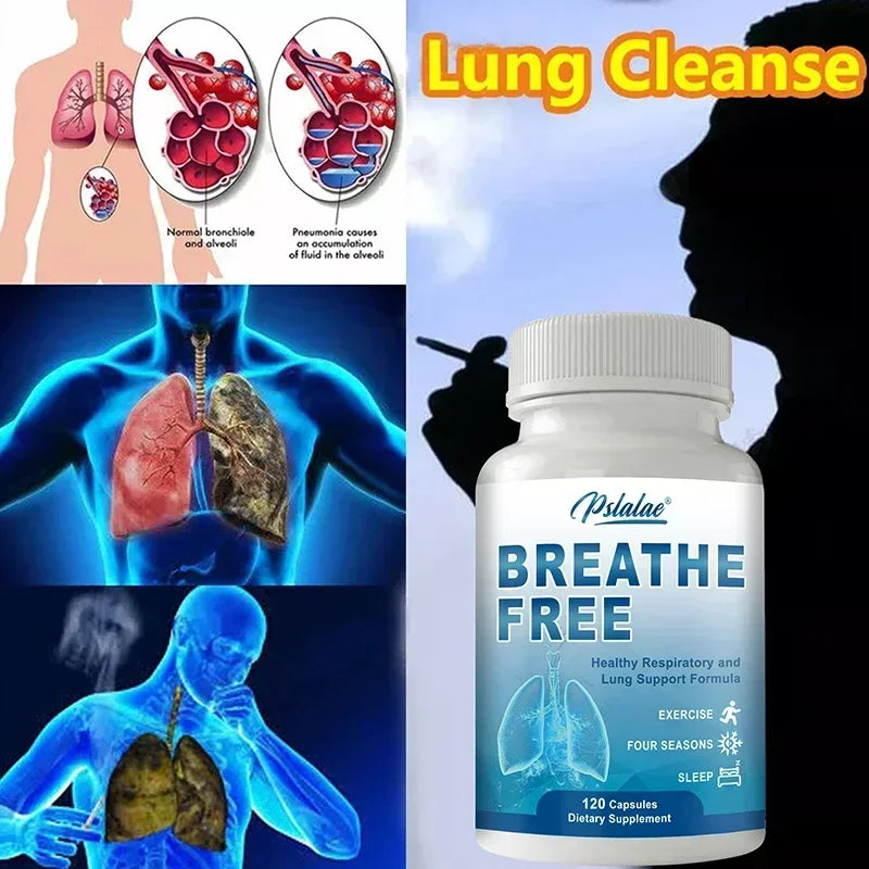 Breathe Free Support - Supports Respiratory, Promotes Lung Cleansing, Boosts Energy Levels, Antioxidant - 120 Capsules