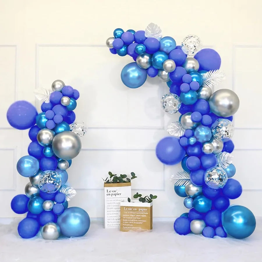 Blue Silver Balloons Set 60 Pcs 12 Inch Navy Blue Balloons with Silver Metallic Confetti for Birthday Baby Shower