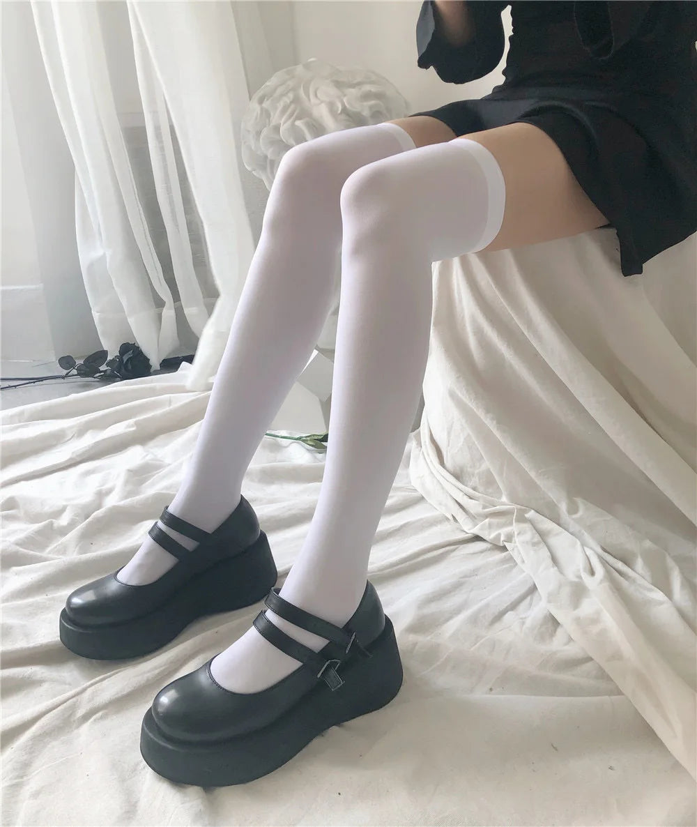 JK Women Knee High Lolita Socks Nylon Breathable Casual Stockings