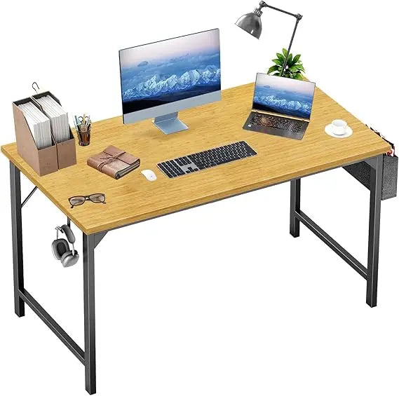 48 Inch Computer Desk Rustic Brown Wood Modern Writing Desk With Storage Bag And Headphone Hook For Two People