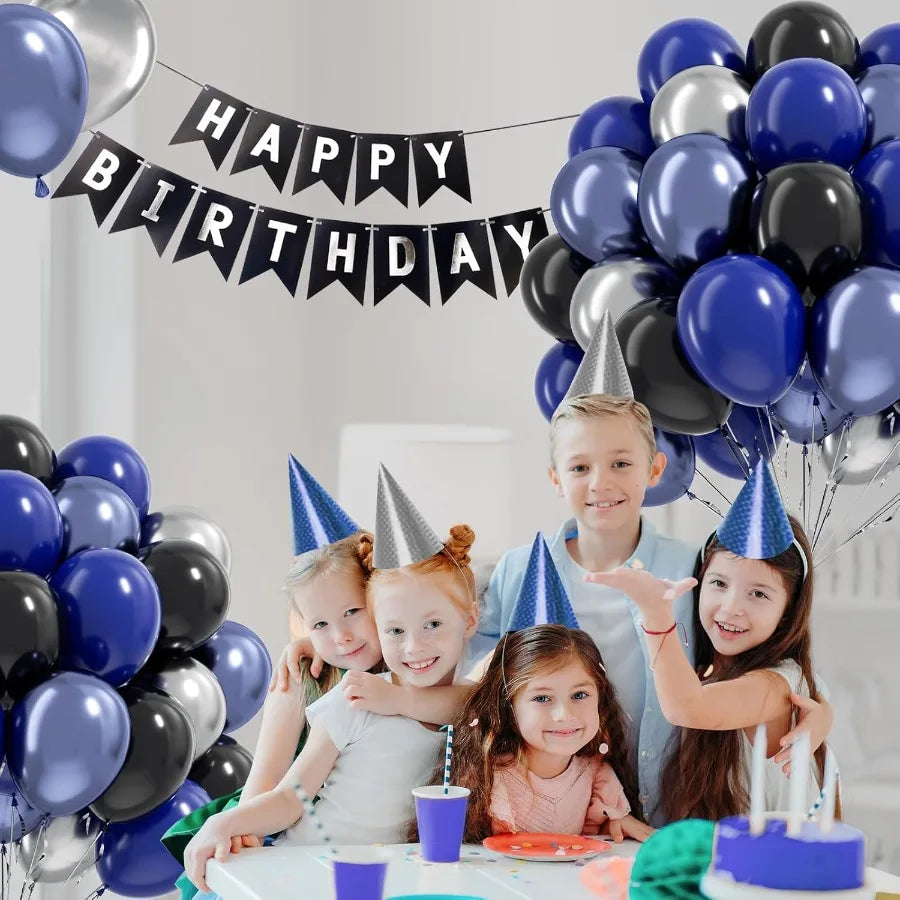 Blue And Black Balloons 60pcs 12 Inch Metallic Silver Party Decor For Graduation New Year Birthday Celebrations