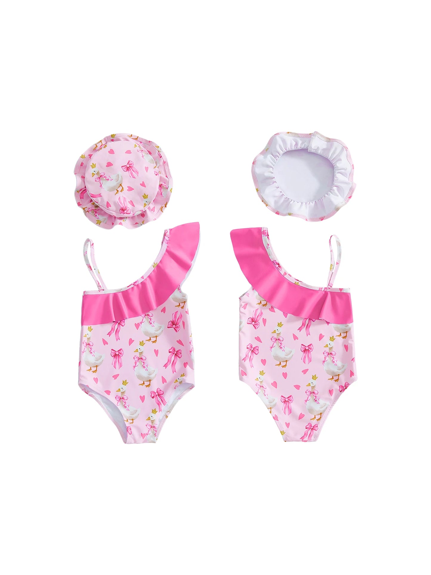Nonecn Toddler Girls Strawberry Print 2 Piece Swimsuit Set Hat