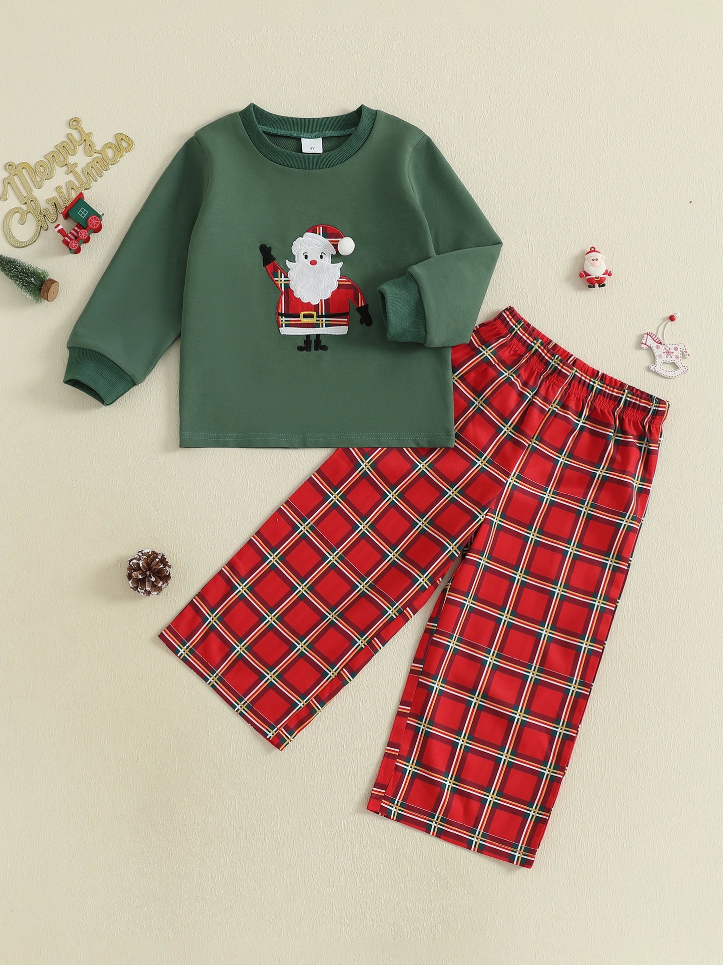 Kids Christmas Santa Hoodie Set With Embroidered Details