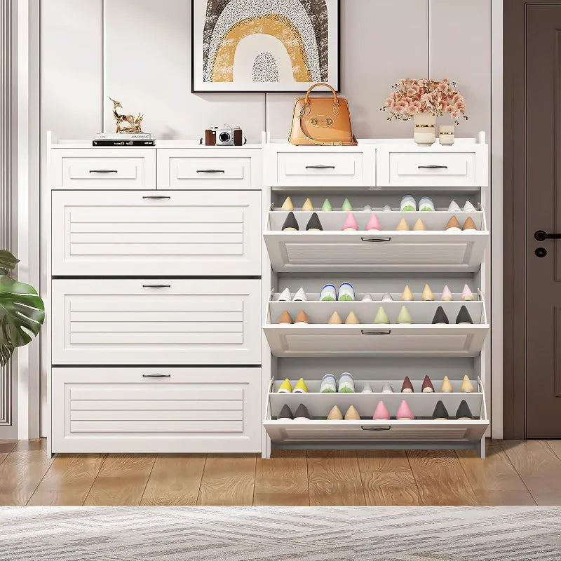 Shoe Organizer Cabinet With 3 Large Flip Drawers