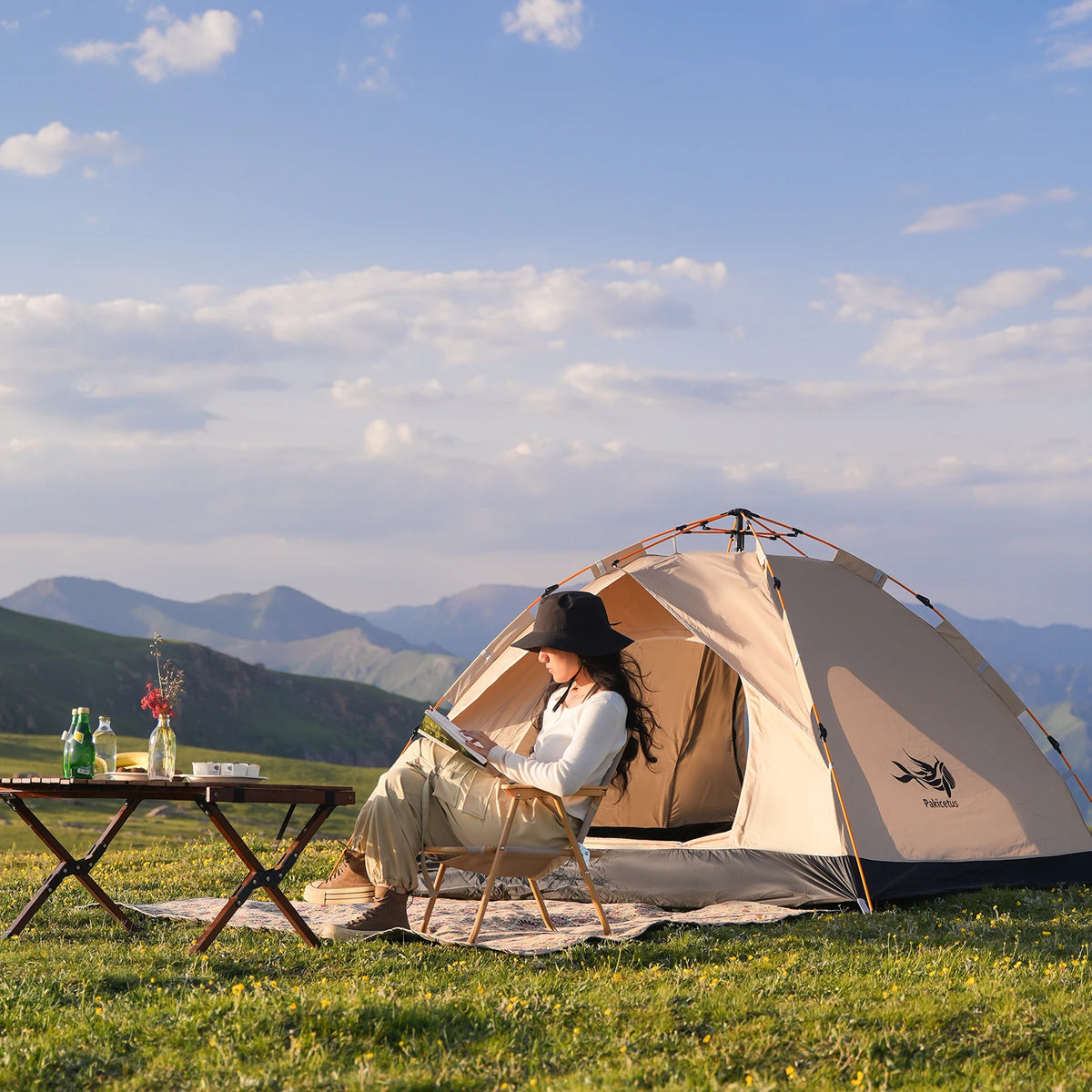 Pakicetus Instant Golden Tent - Portable 3-4 Person Sun & Rain Shelter for Beach & Camping