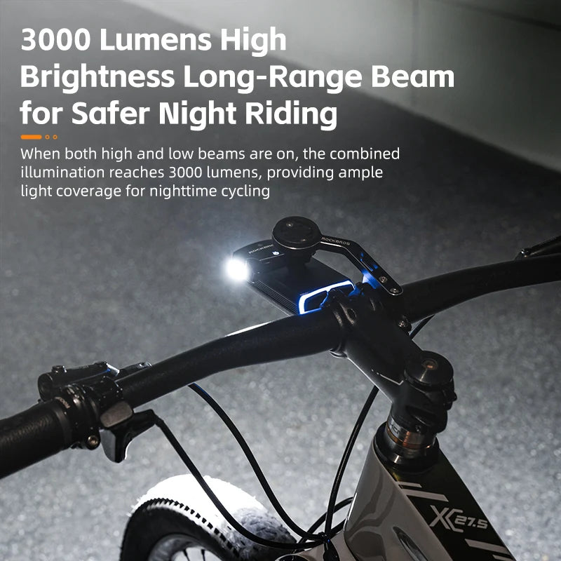 RockBros 3000LM Bike Light With 10000mAh Power Bank Waterproof Front Headlight High Low Beam For MTB And Road Cycling