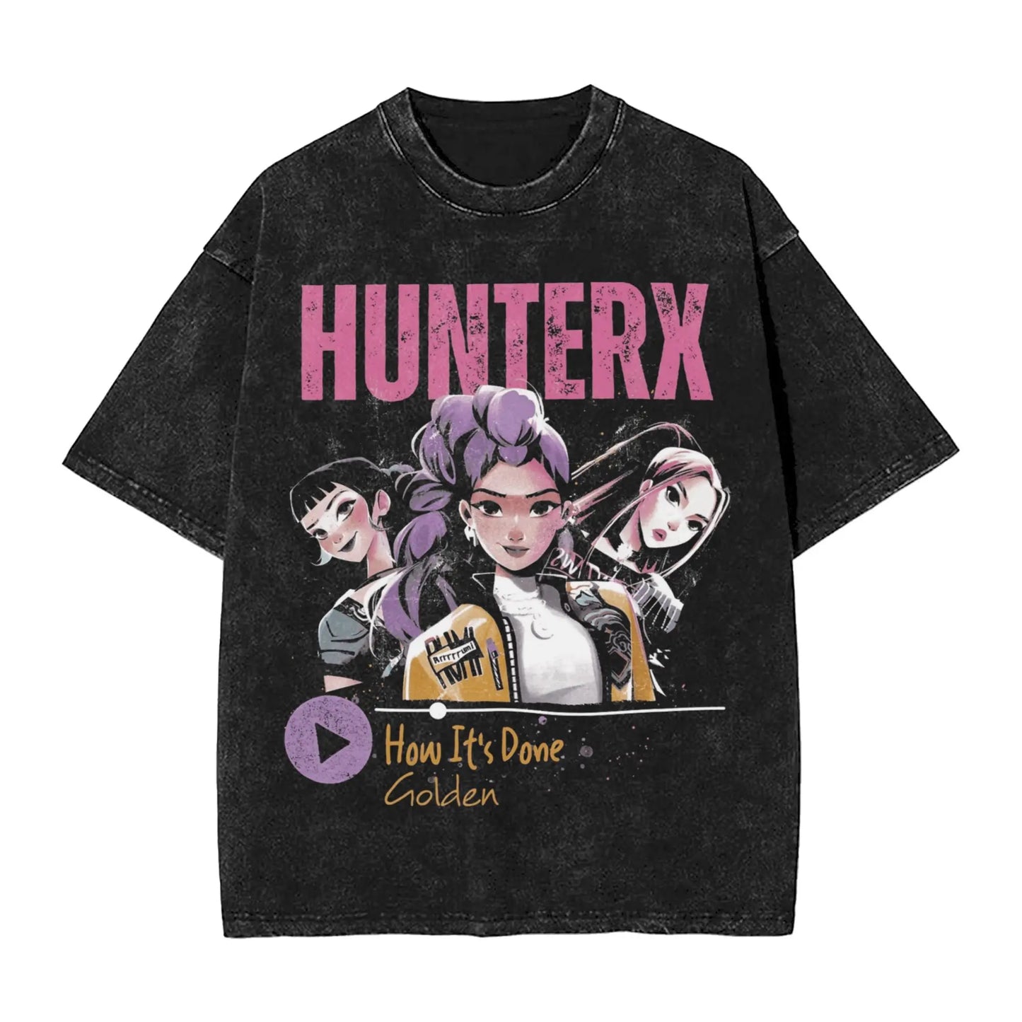 Huntrix Demon Hunter Washed Cotton T Shirt Men Summer