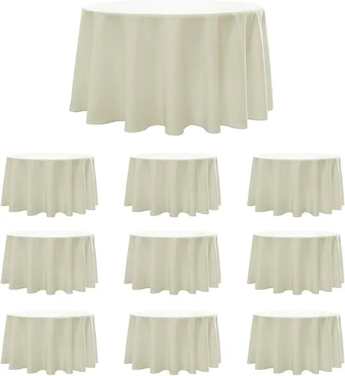 Round Tablecloth Set 10 Pack 132 Inch White Linen Polyester Washable Dining Table Covers For Weddings