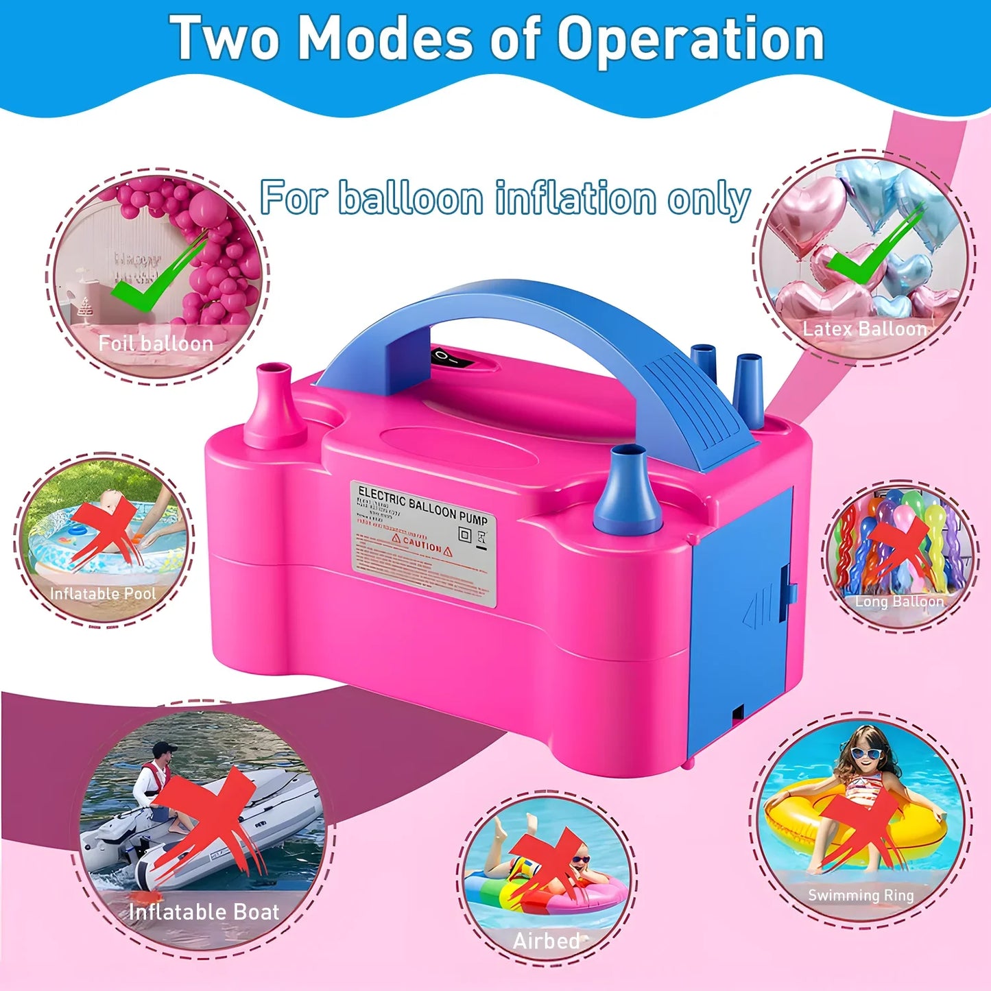 Double Nozzle Electric Balloon Inflation Pump 600W Portable Balloon Pump For Party Arch Decorations Wedding Birthday