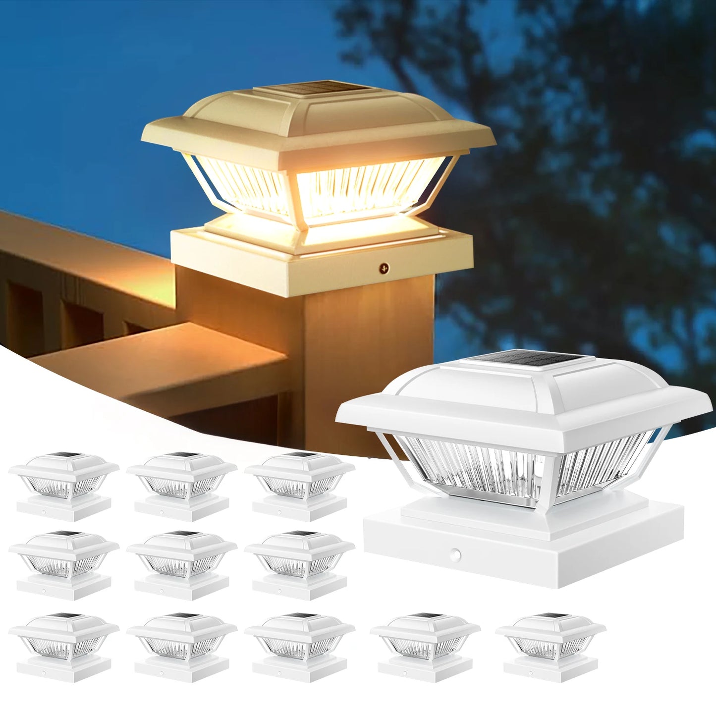 6 Or 12 Pack Solar Post Cap Lights For 3.5x3.5 To 5.5x5.5 Posts White Or Black LED Solar Garden Fence Deck Yard Lighting