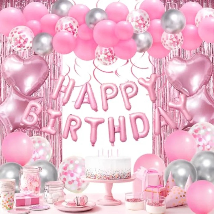 Birthday Party Decorations With Balloons And Fringe Curtains
