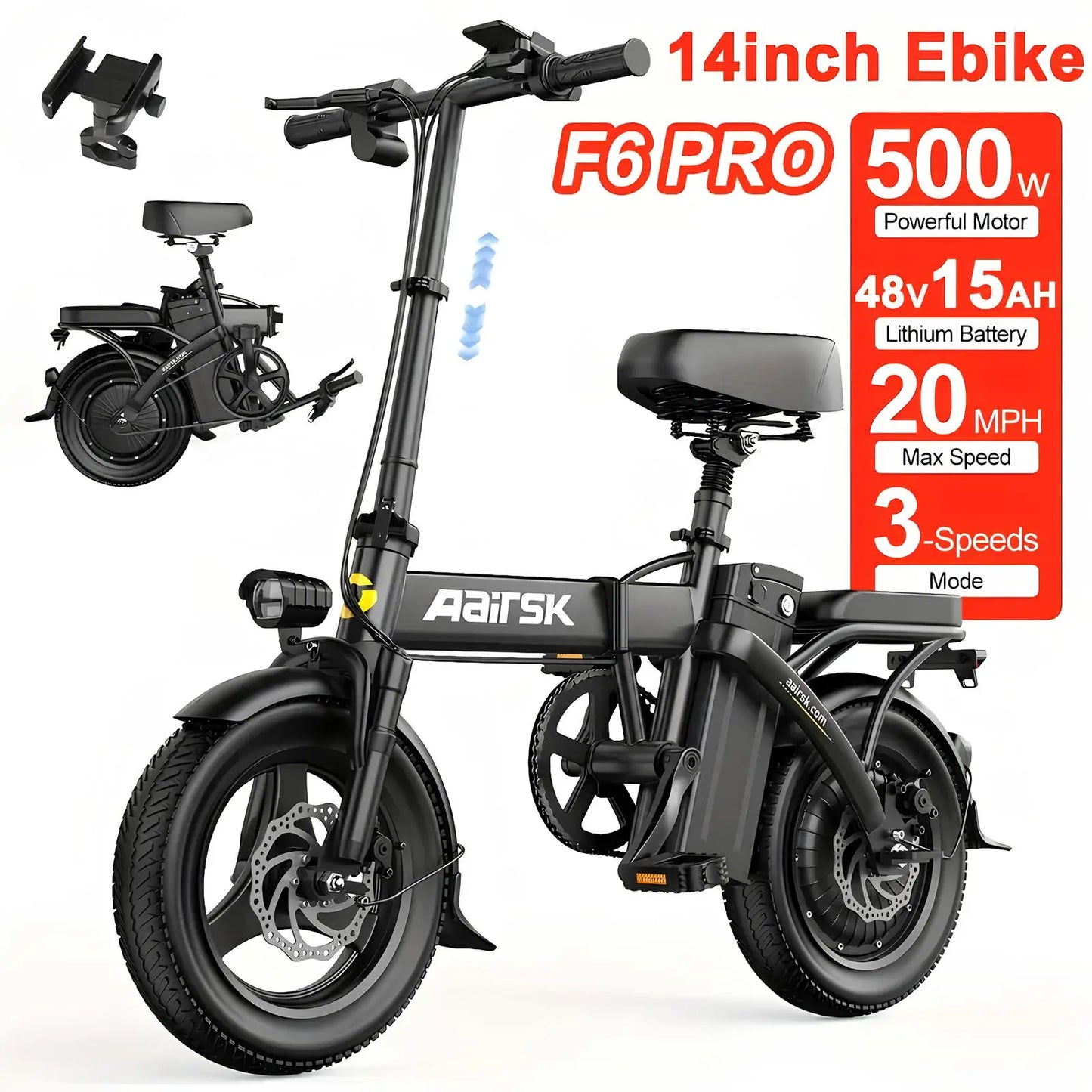EOEOTWO Electric Fat Tire Mountain Bike 1500W 34MPH 48V Battery